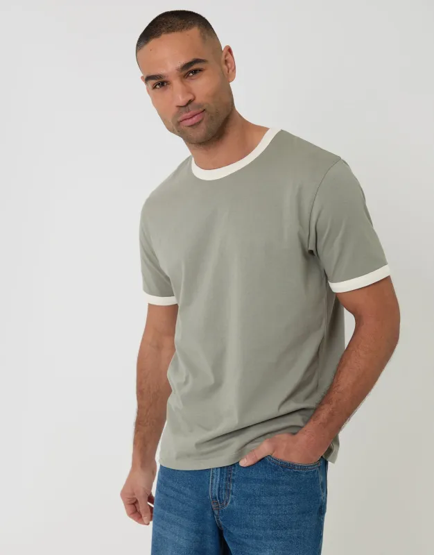 Sage Green Cotton Ringer T-Shirt sold by Threadbare