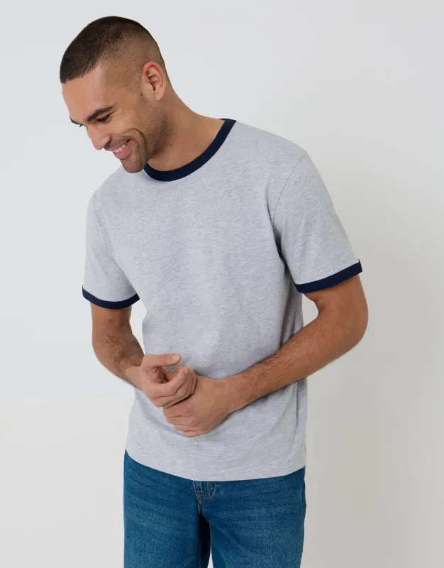 Grey Marl Cotton Ringer T-Shirt made by Threadbare