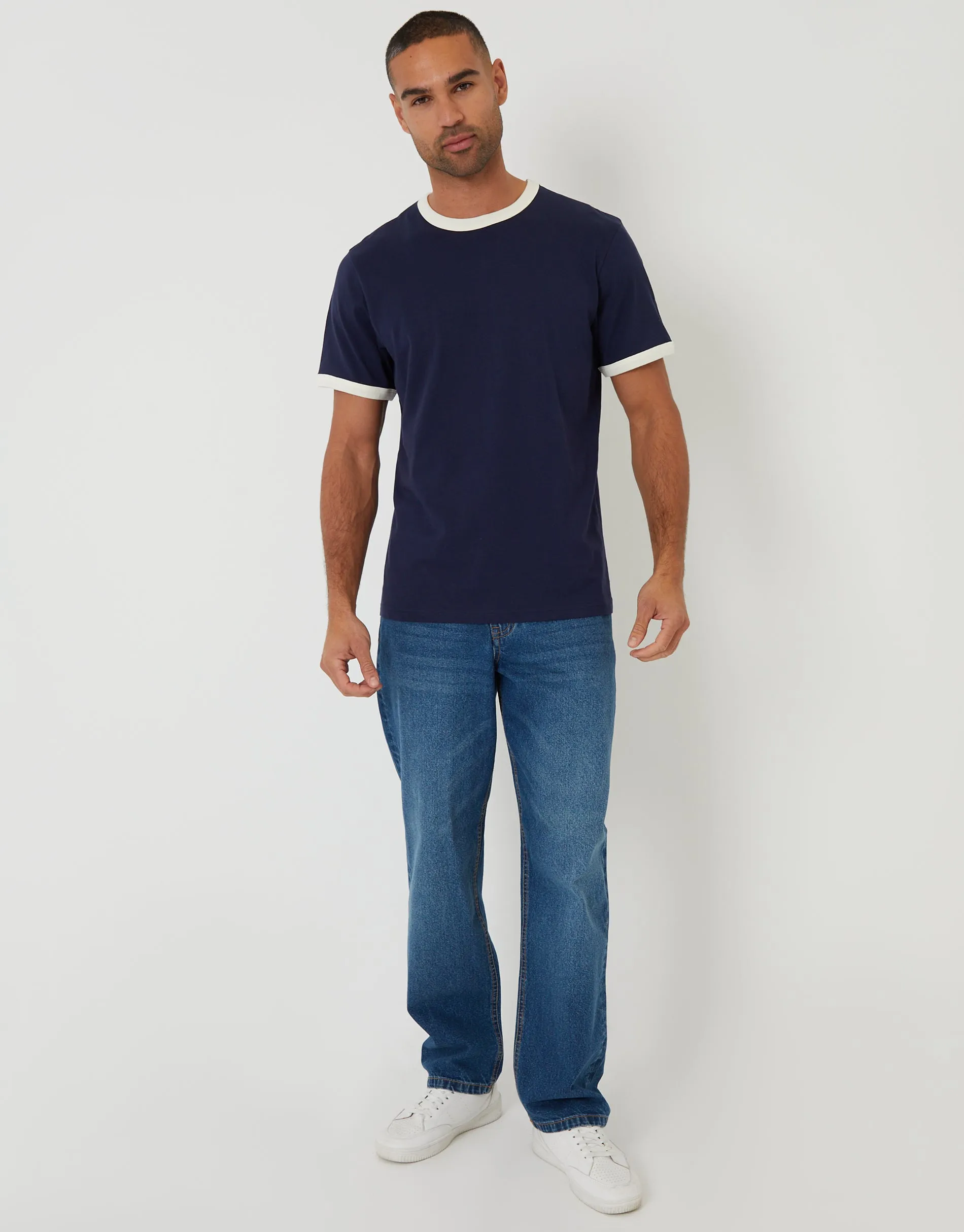 Navy Cotton Ringer T-Shirt sold by Threadbare product image thumbnail 3