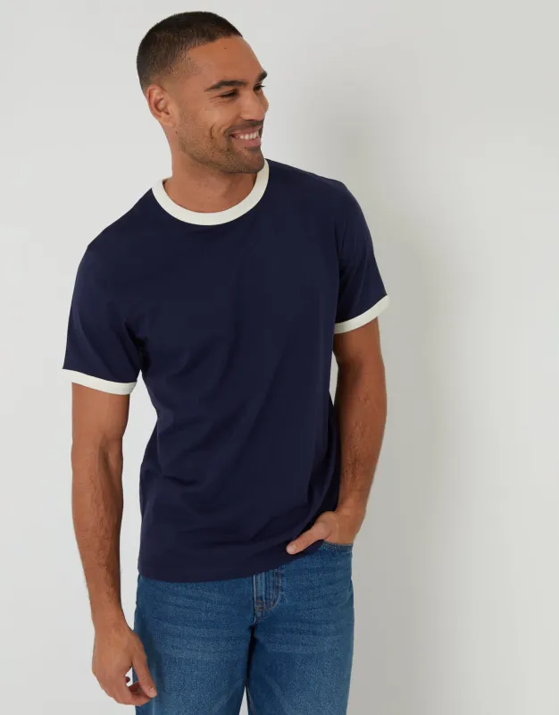 Navy Cotton Ringer T-Shirt made by Threadbare