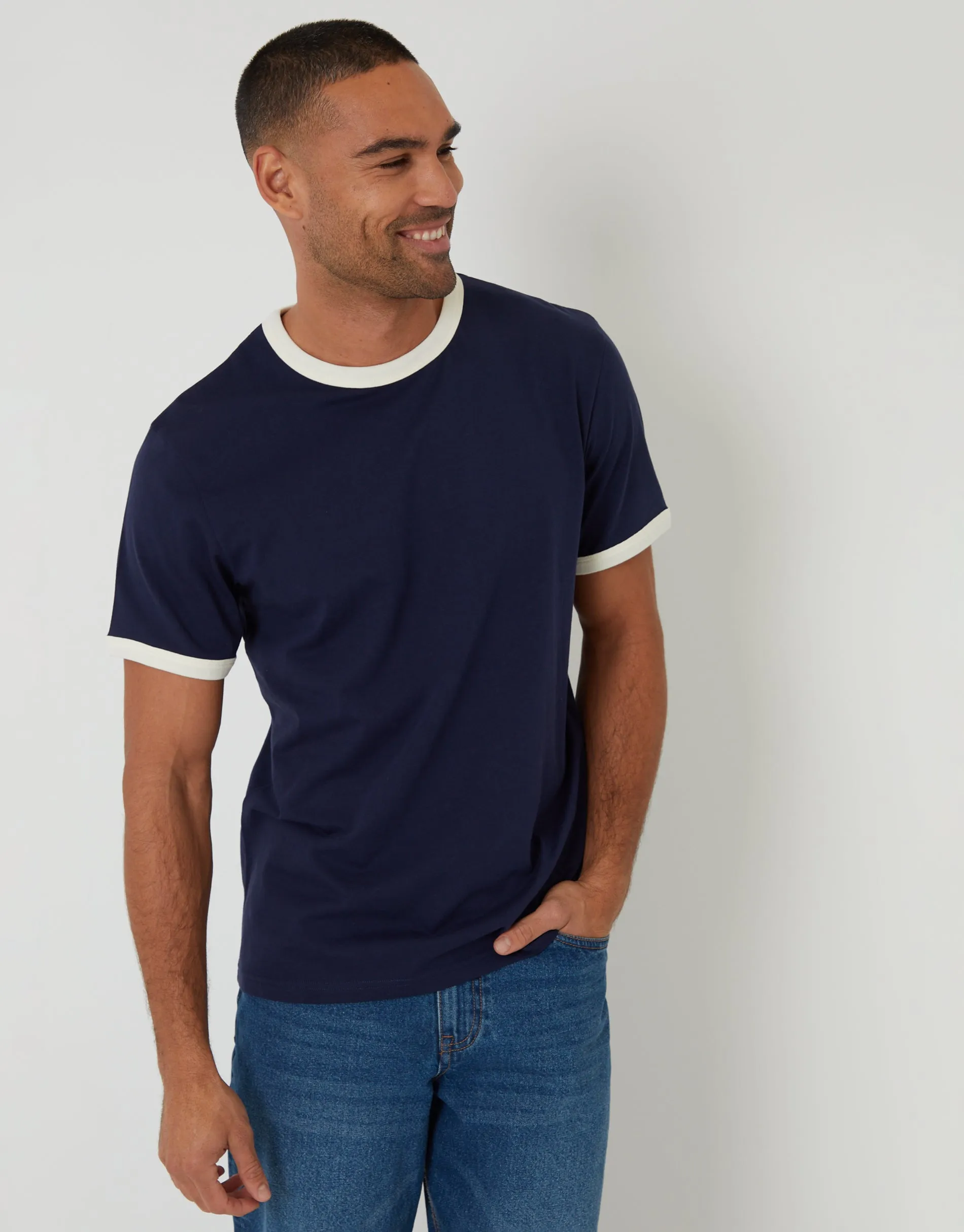 Navy Cotton Ringer T-Shirt sold by Threadbare