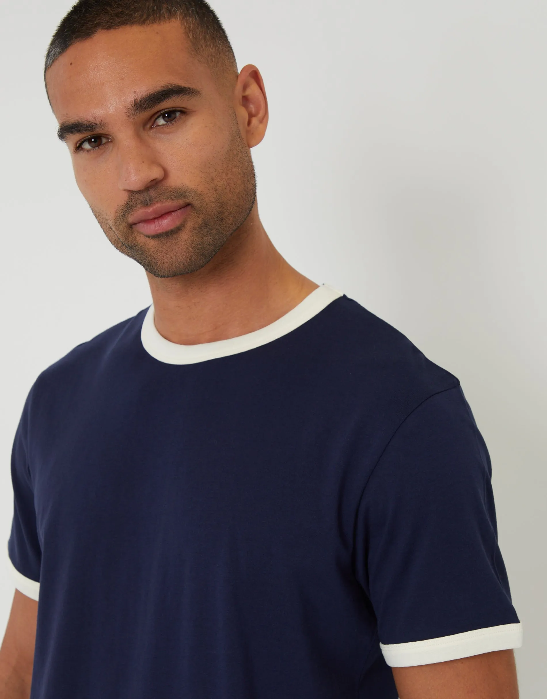 Navy Cotton Ringer T-Shirt sold by Threadbare product image thumbnail 4
