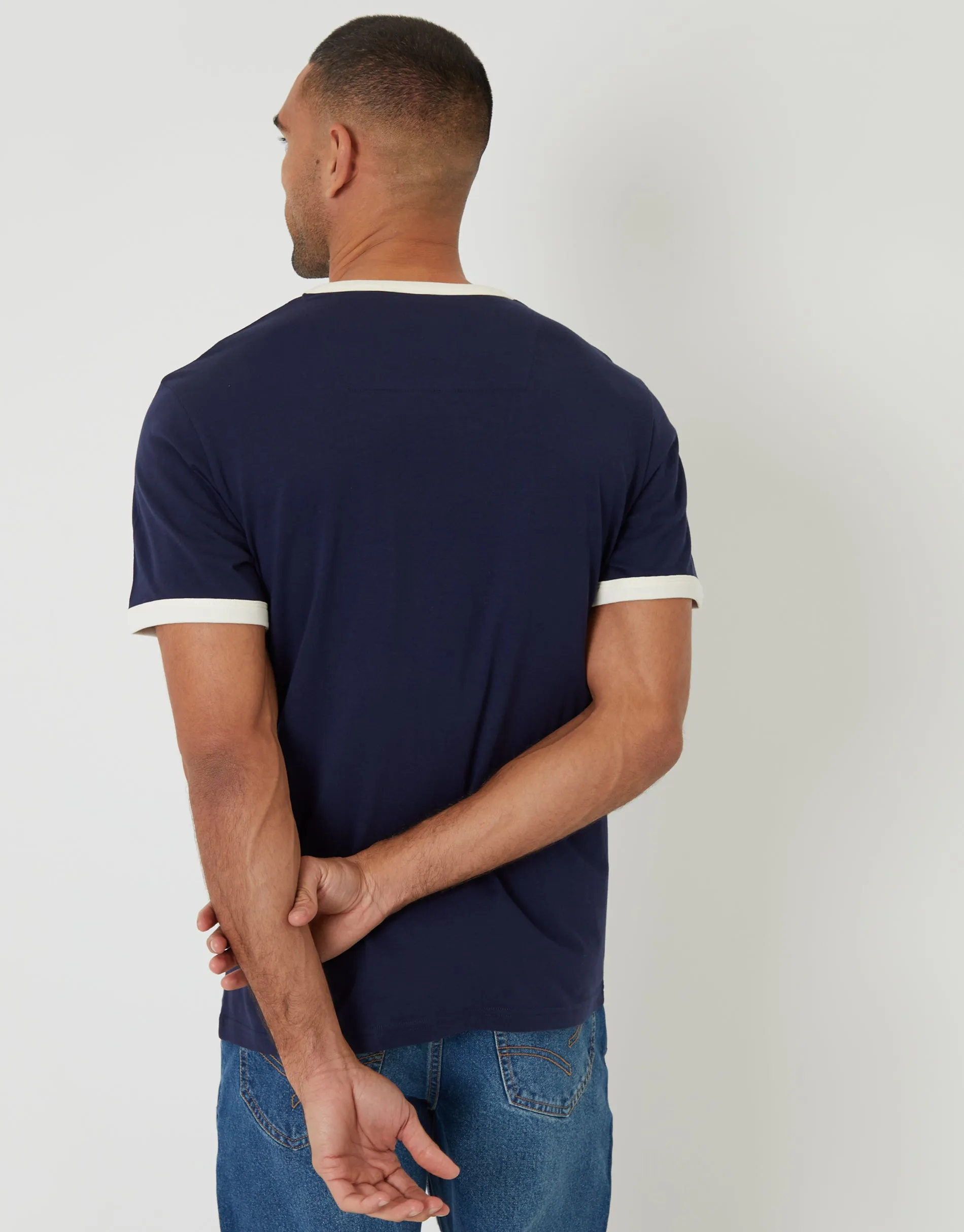 Navy Cotton Ringer T-Shirt sold by Threadbare product image thumbnail 2