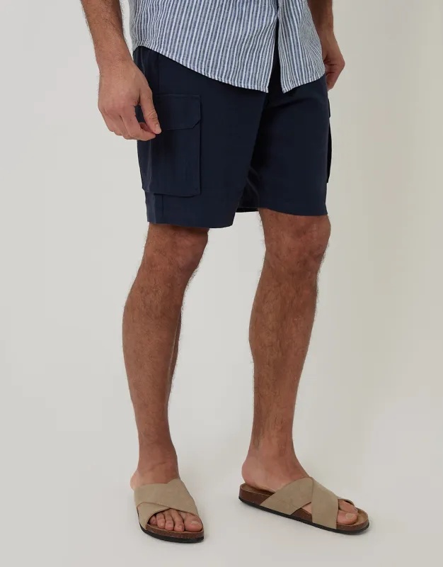 Navy Linen Blend Cargo Shorts made by Threadbare