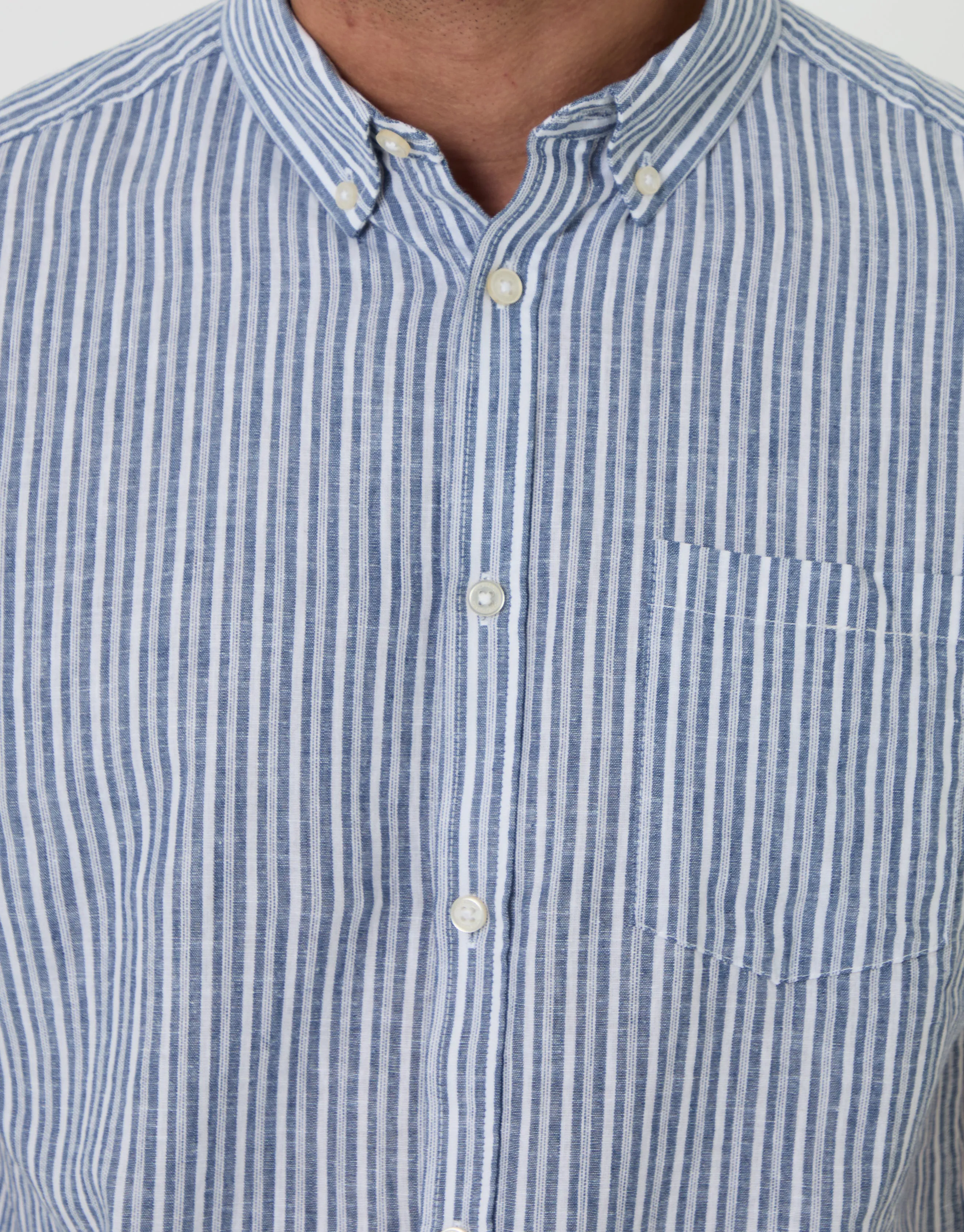 Linen Cotton Blend Short Sleeve Shirt in Blue Stripe sold by Threadbare product image thumbnail 4