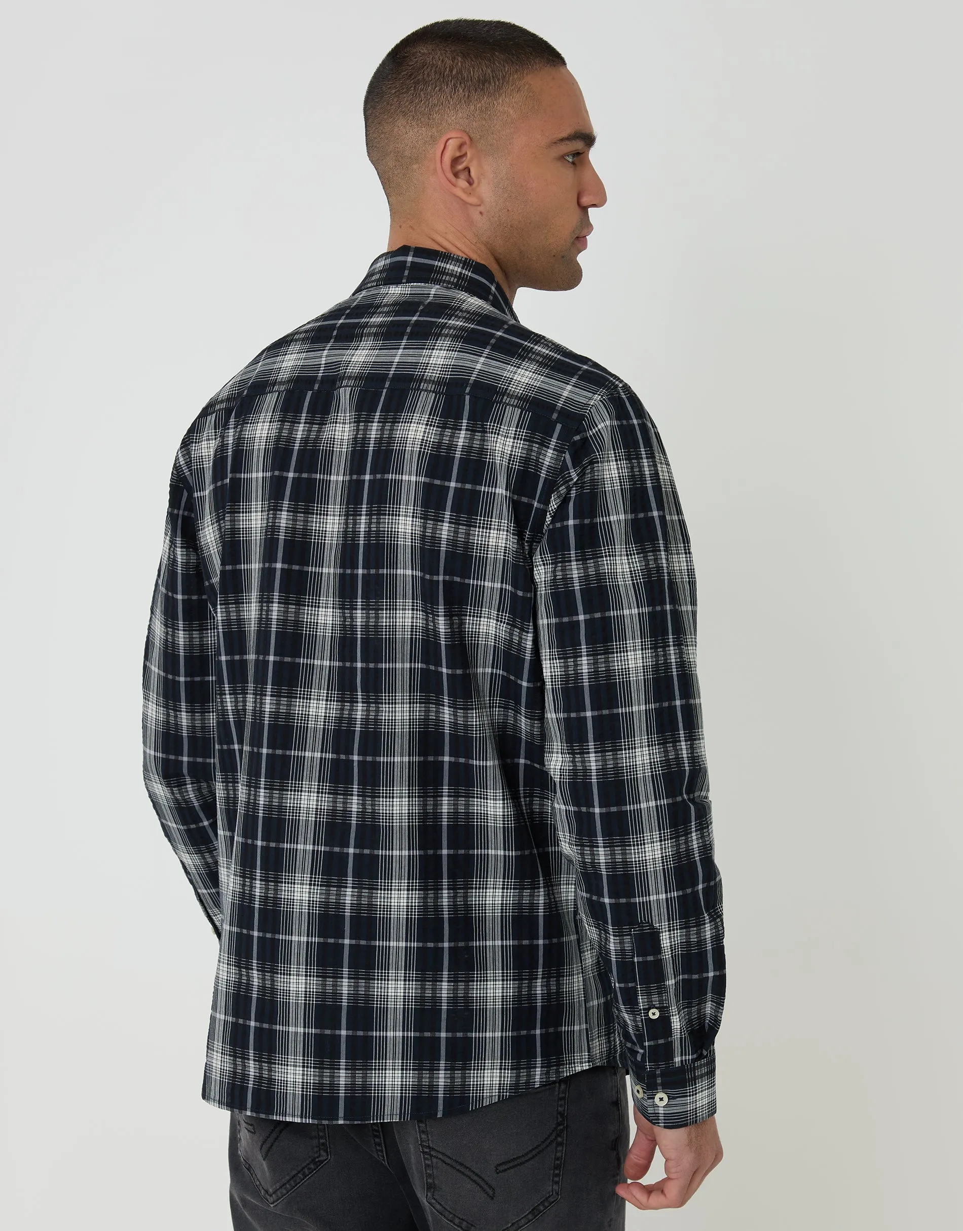 Black Check Cotton Long Sleeve Shirt sold by Threadbare product image thumbnail 2