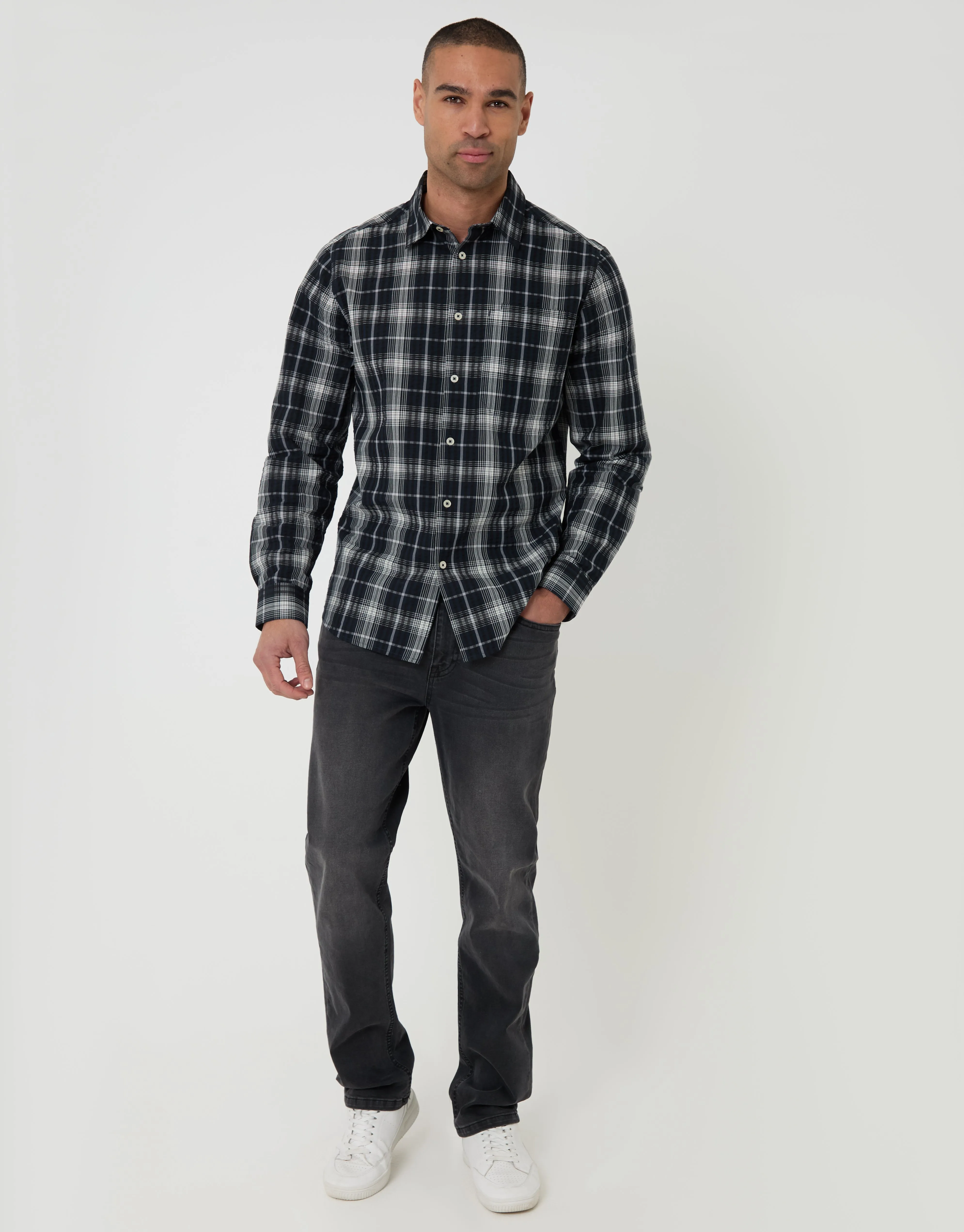 Black Check Cotton Long Sleeve Shirt sold by Threadbare product image thumbnail 3