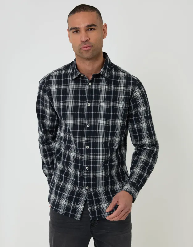 Black Check Cotton Long Sleeve Shirt made by Threadbare