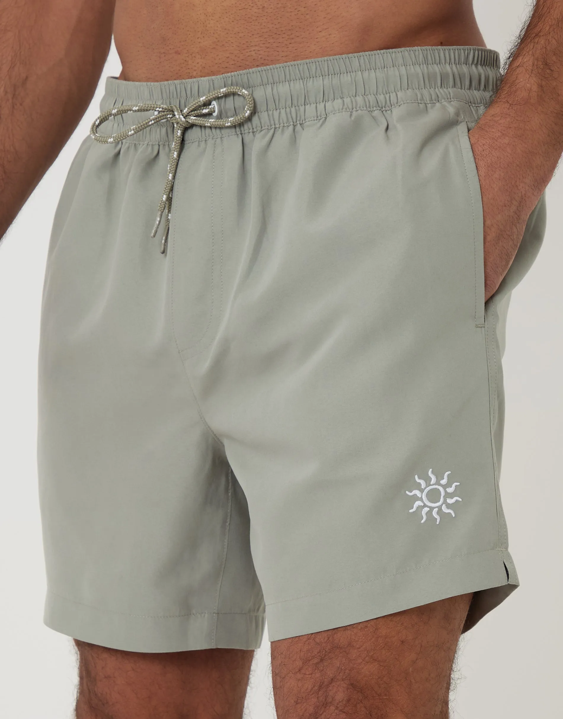 Sage Green Sun Embroidered Quick Dry Swim Shorts sold by Threadbare product image thumbnail 4