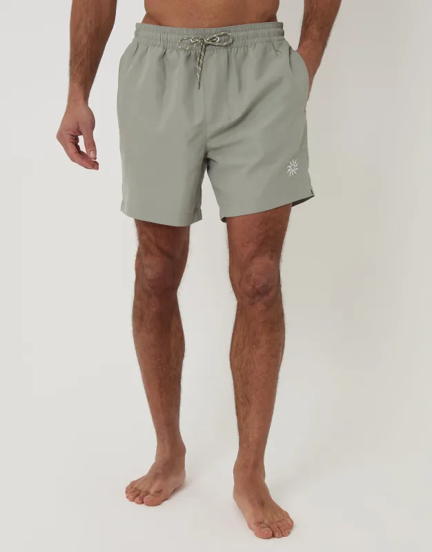 Sage Green Sun Embroidered Quick Dry Swim Shorts made by Threadbare