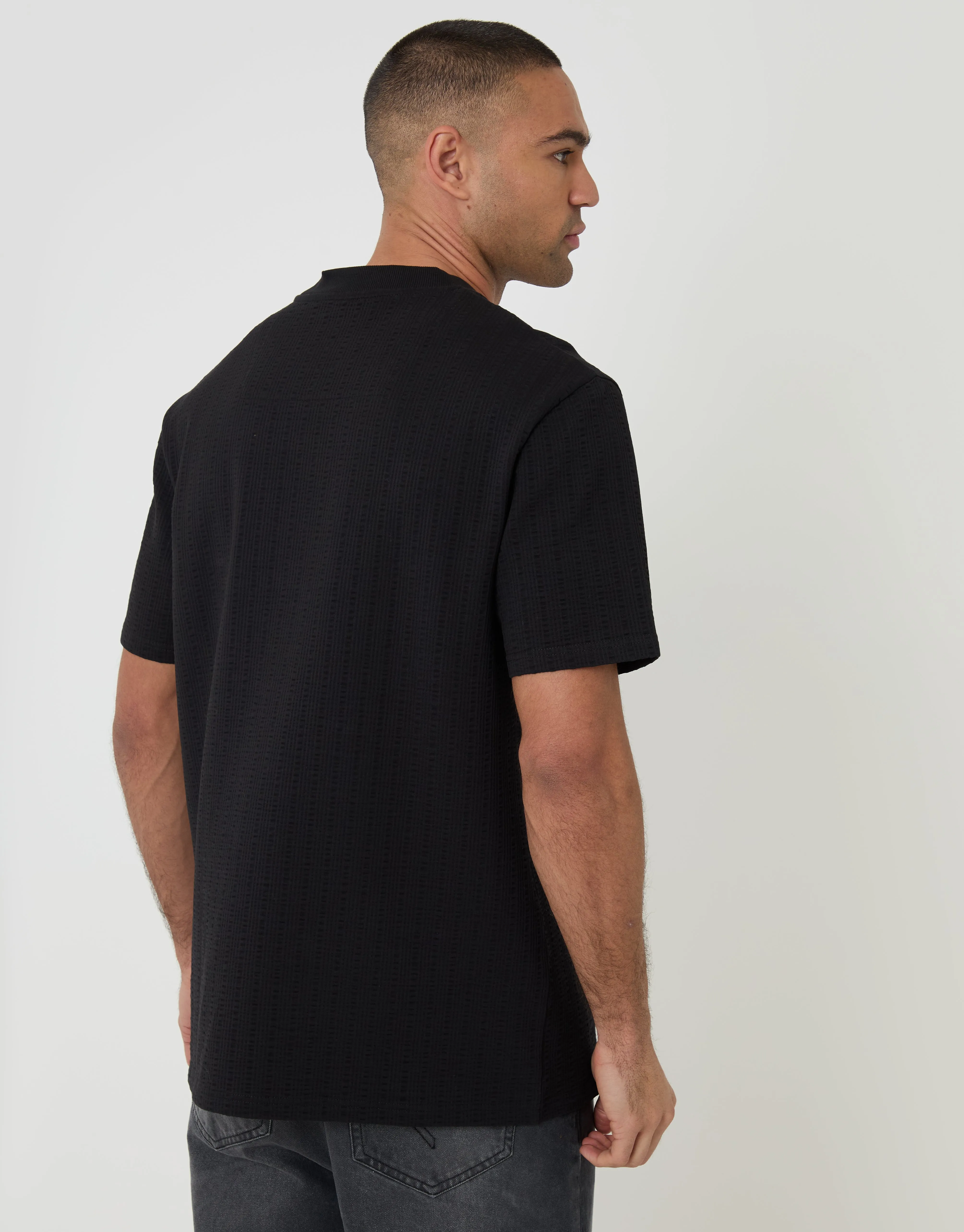 Black Relaxed Fit Textured Crew Neck T-Shirt sold by Threadbare product image thumbnail 2