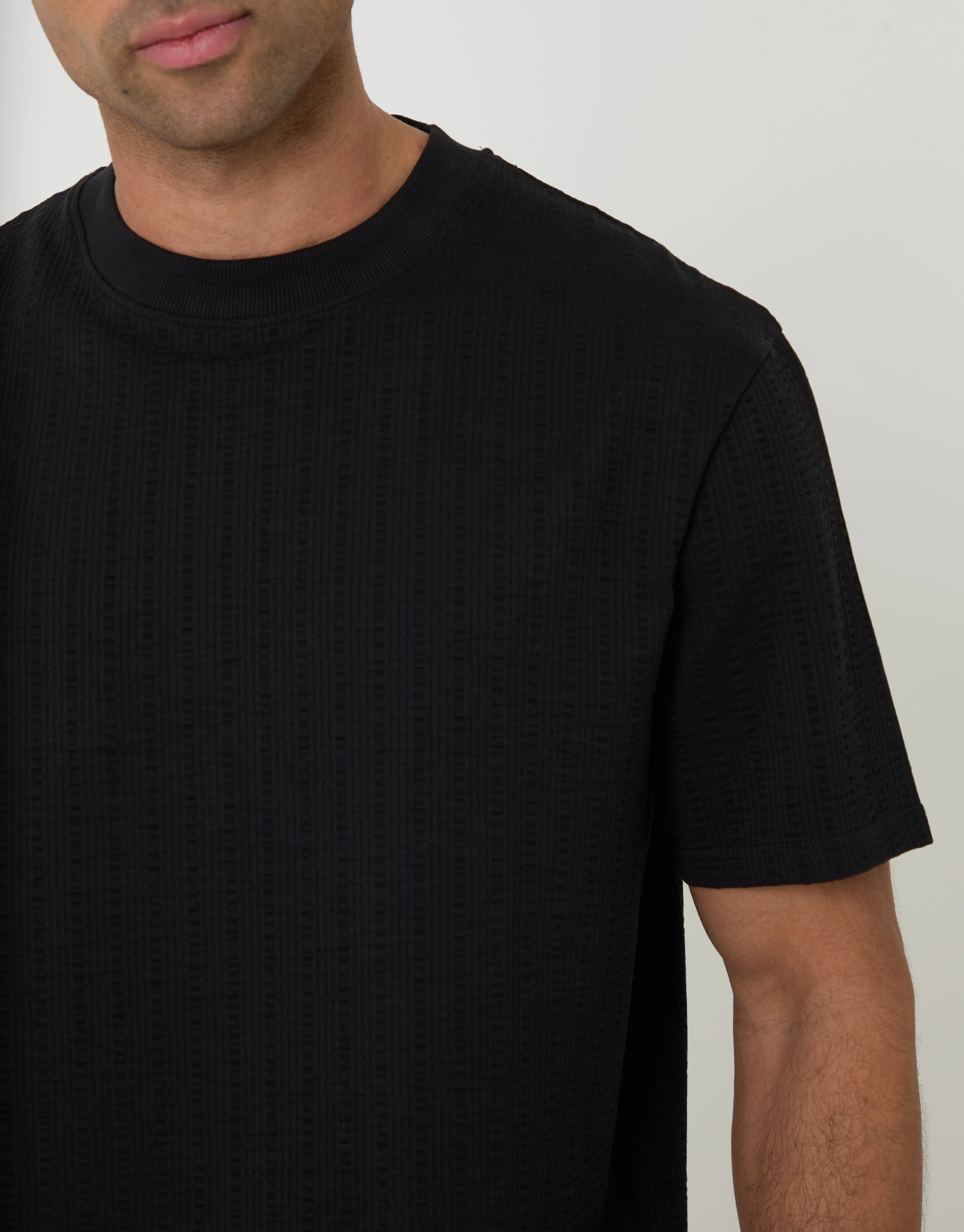 Black Relaxed Fit Textured Crew Neck T-Shirt sold by Threadbare product image thumbnail 4