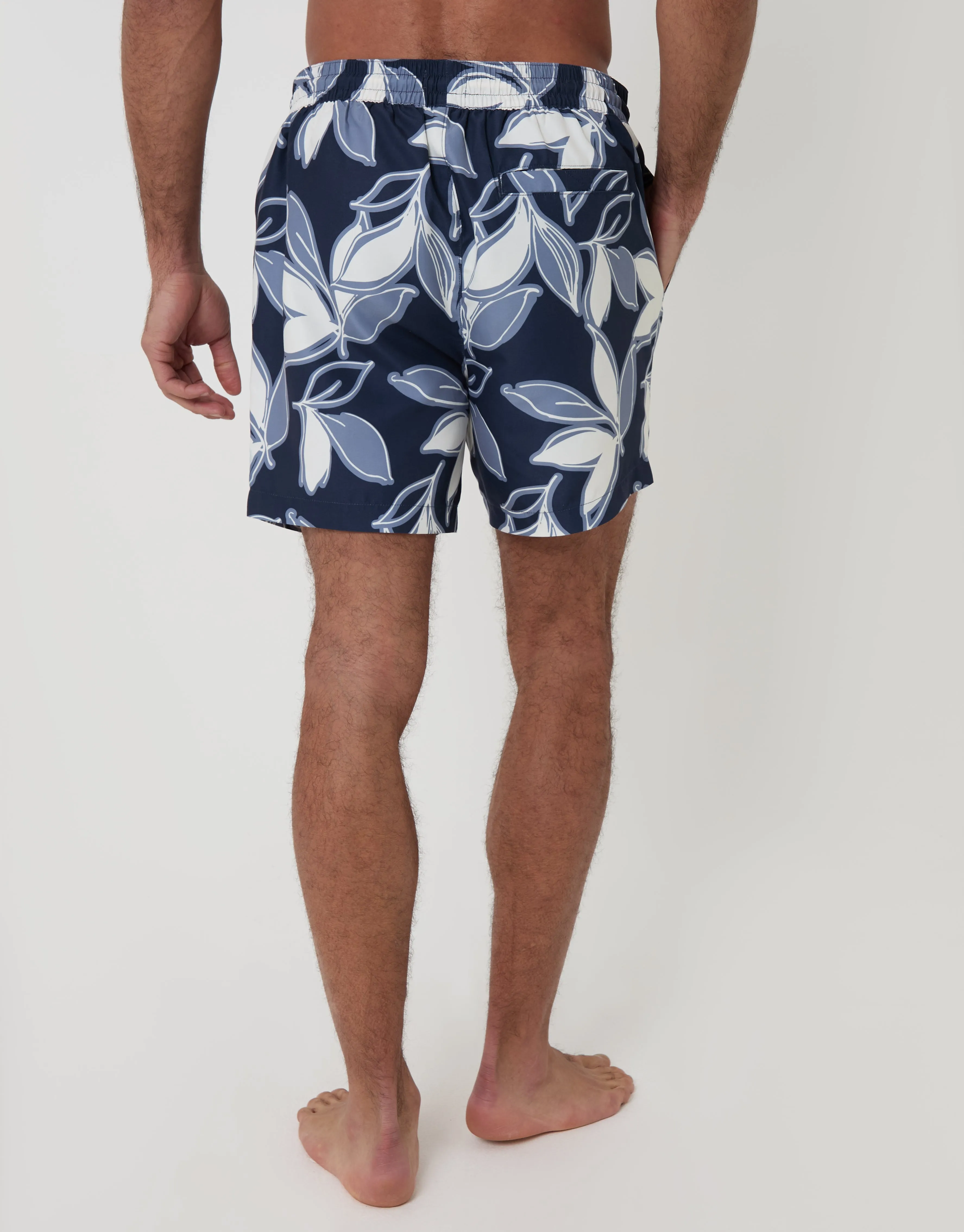Navy Leaf Print Quick Dry Swim Shorts sold by Threadbare product image thumbnail 2
