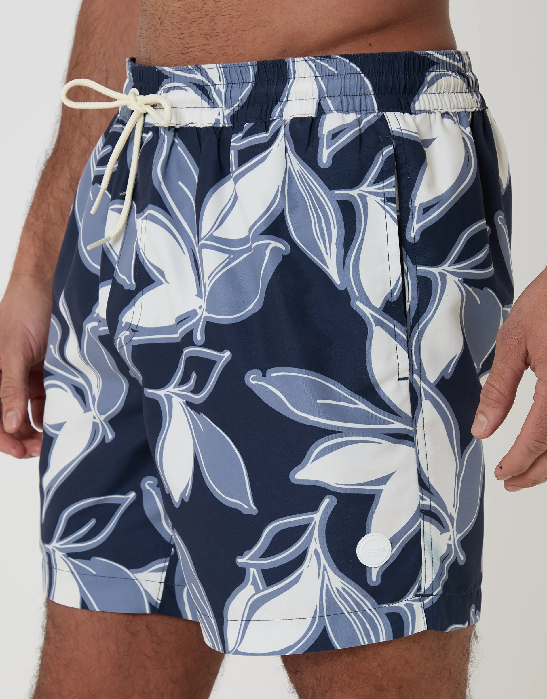 Navy Leaf Print Quick Dry Swim Shorts sold by Threadbare product image thumbnail 4