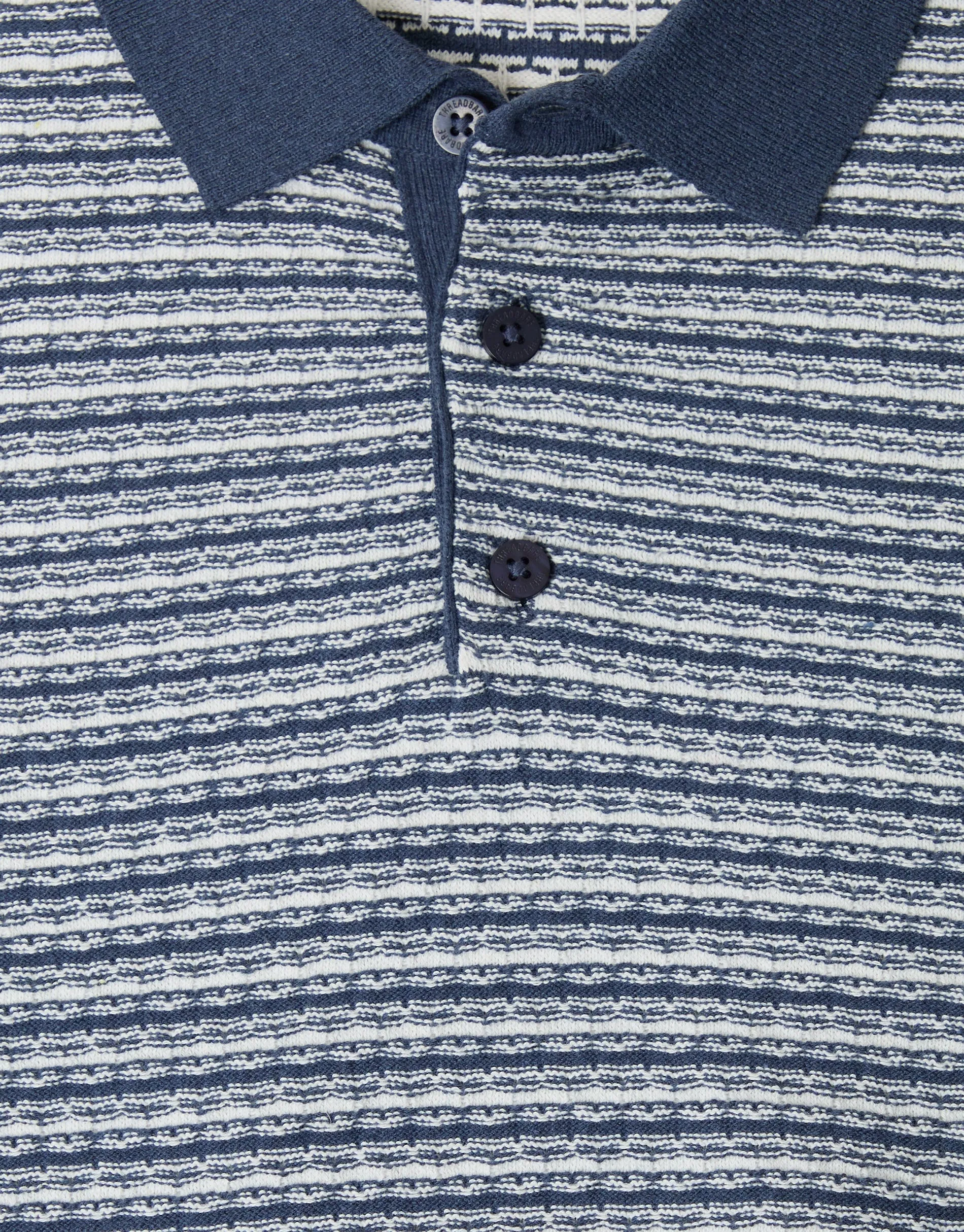 Denim Blue Textured Stripe Knitted Polo sold by Threadbare product image thumbnail 5