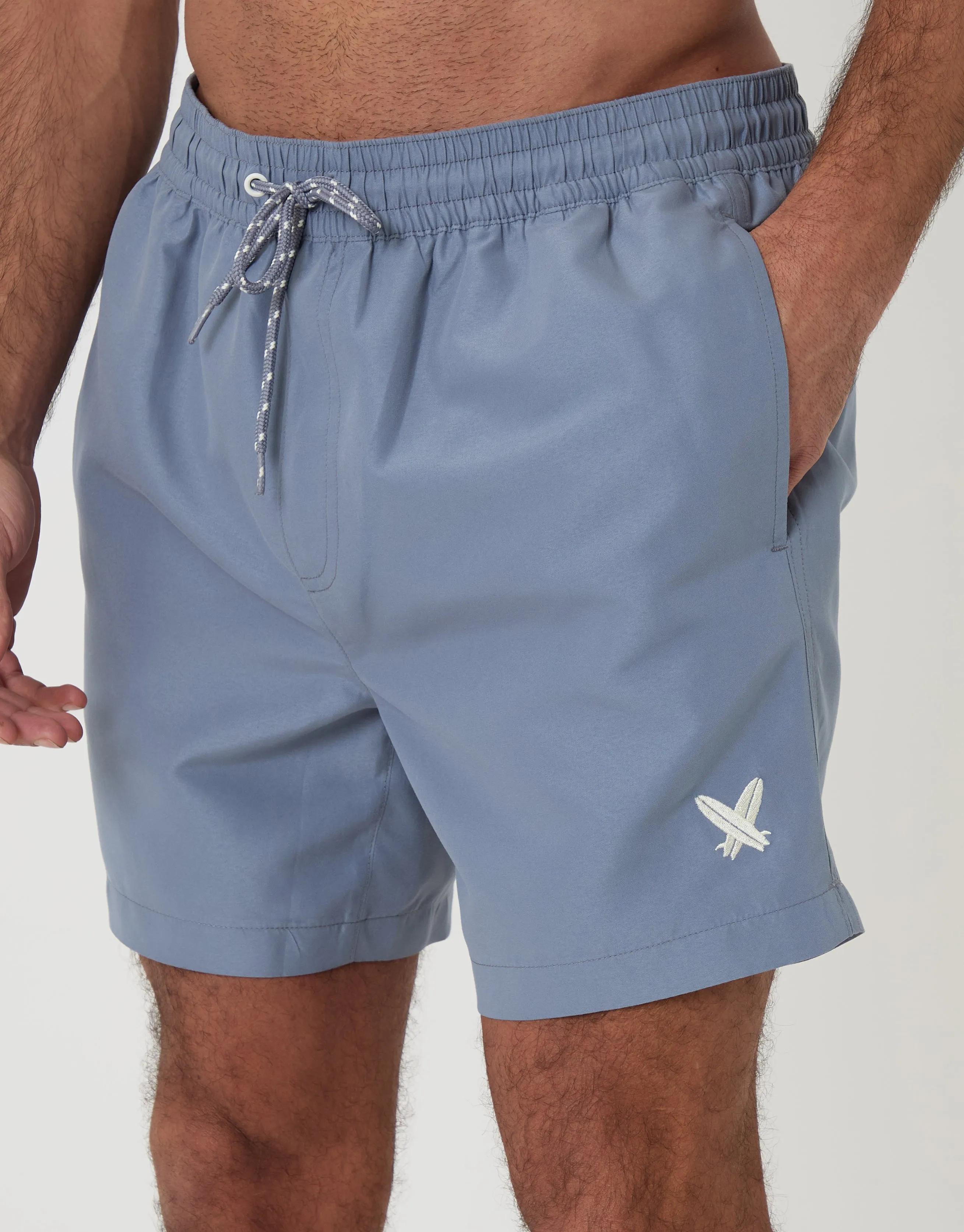 Denim Blue Surfboard Embroidered Quick Dry Swim Shorts sold by Threadbare product image thumbnail 4