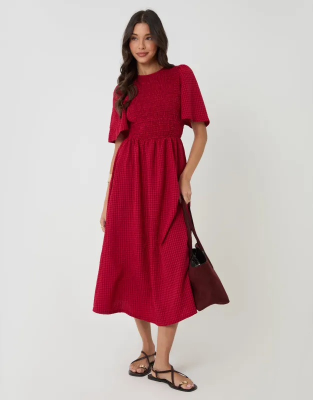 Angel Sleeve Midaxi Dress in Red Gingham made by Threadbare