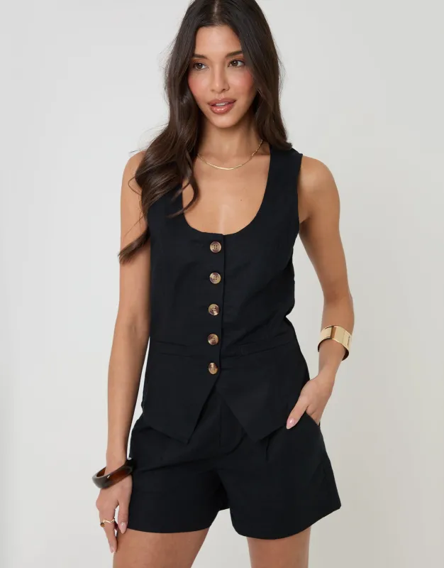 Black Linen Blend Tailored Shorts made by Threadbare