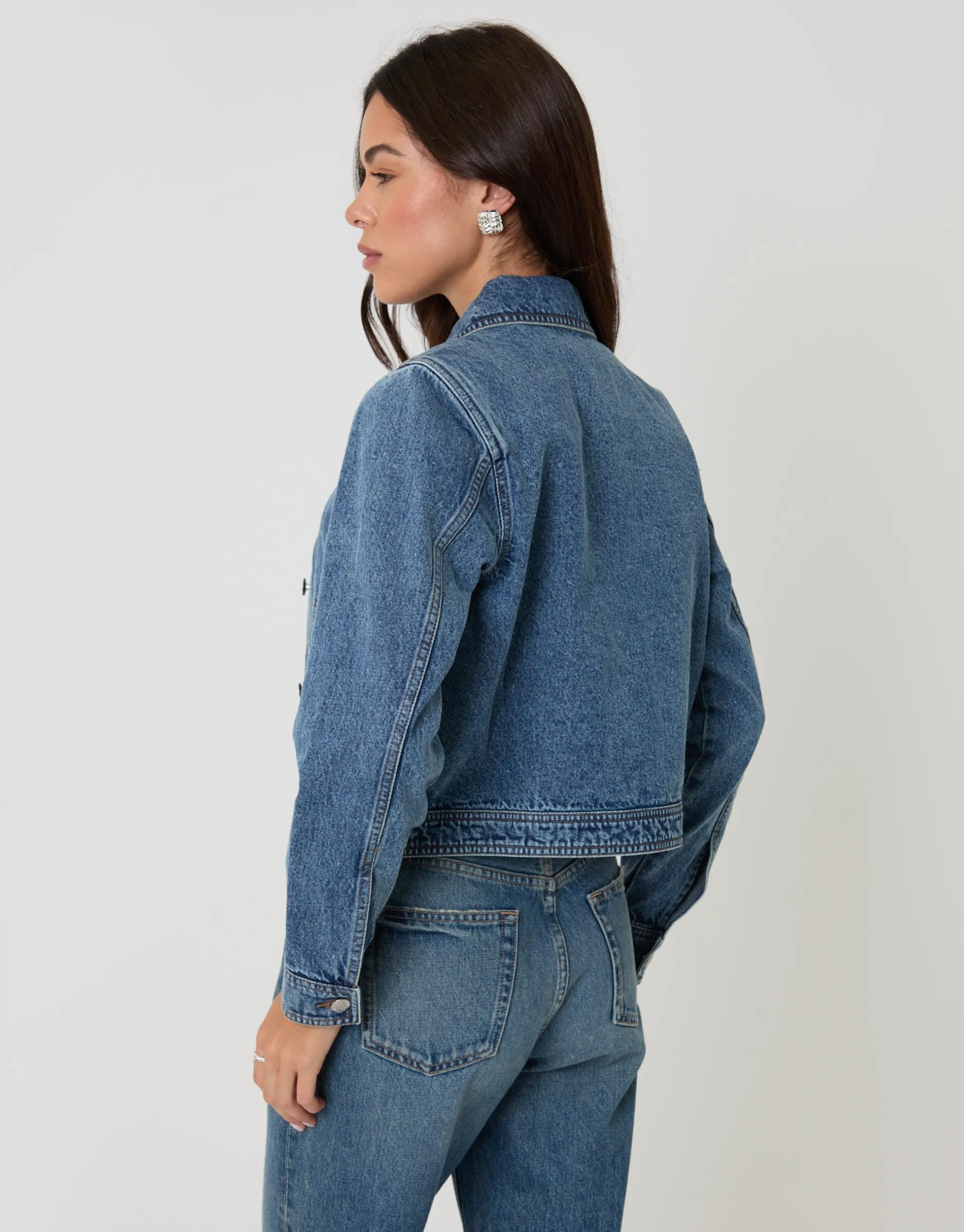 Mid Wash Denim Jacket with Patch Pockets sold by Threadbare product image thumbnail 2