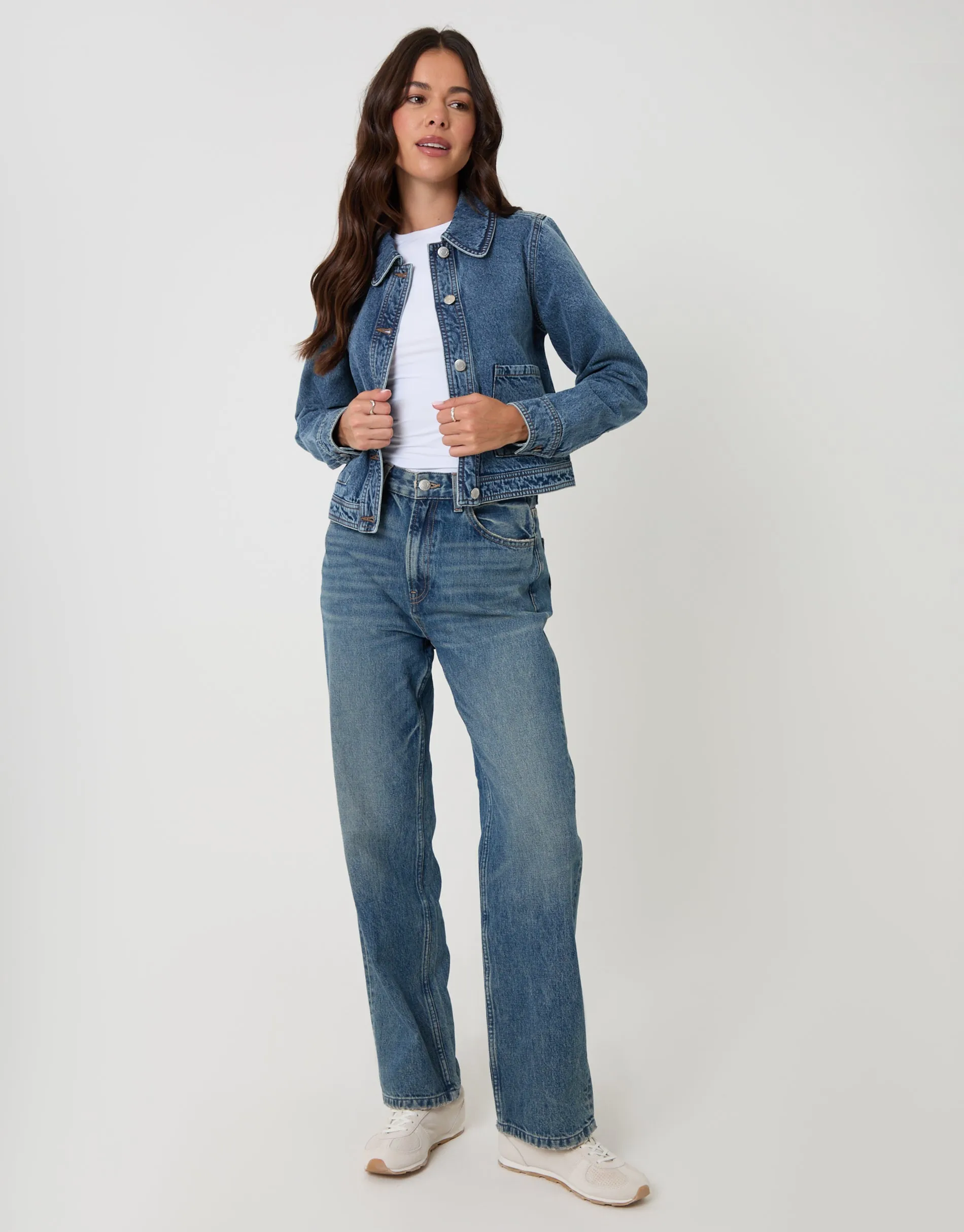 Mid Wash Denim Jacket with Patch Pockets sold by Threadbare product image thumbnail 3