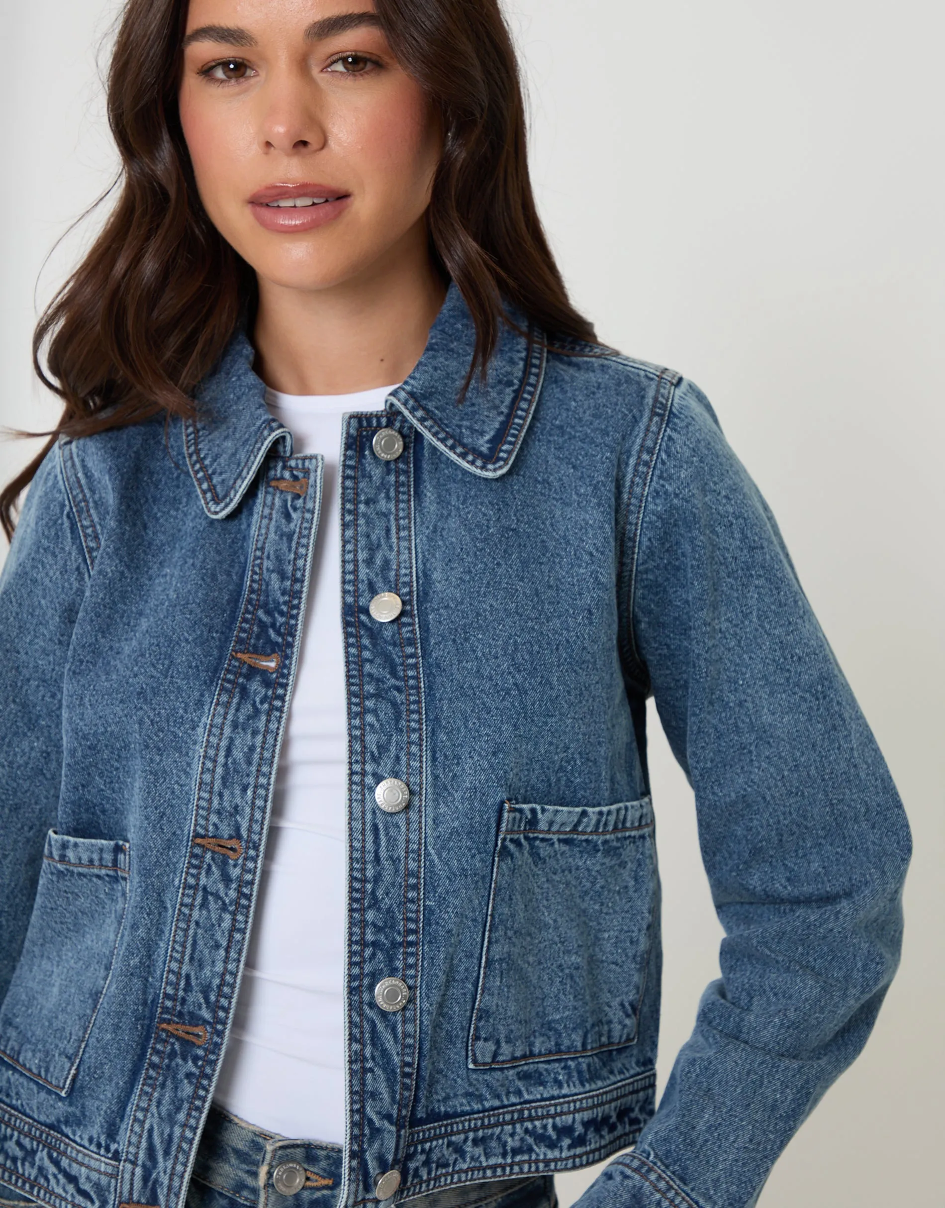 Mid Wash Denim Jacket with Patch Pockets sold by Threadbare product image thumbnail 4