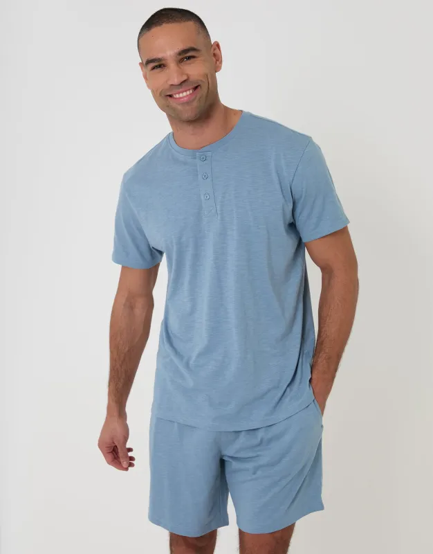 Blue Grandad Top & Shorts Pyjama Set made by Threadbare