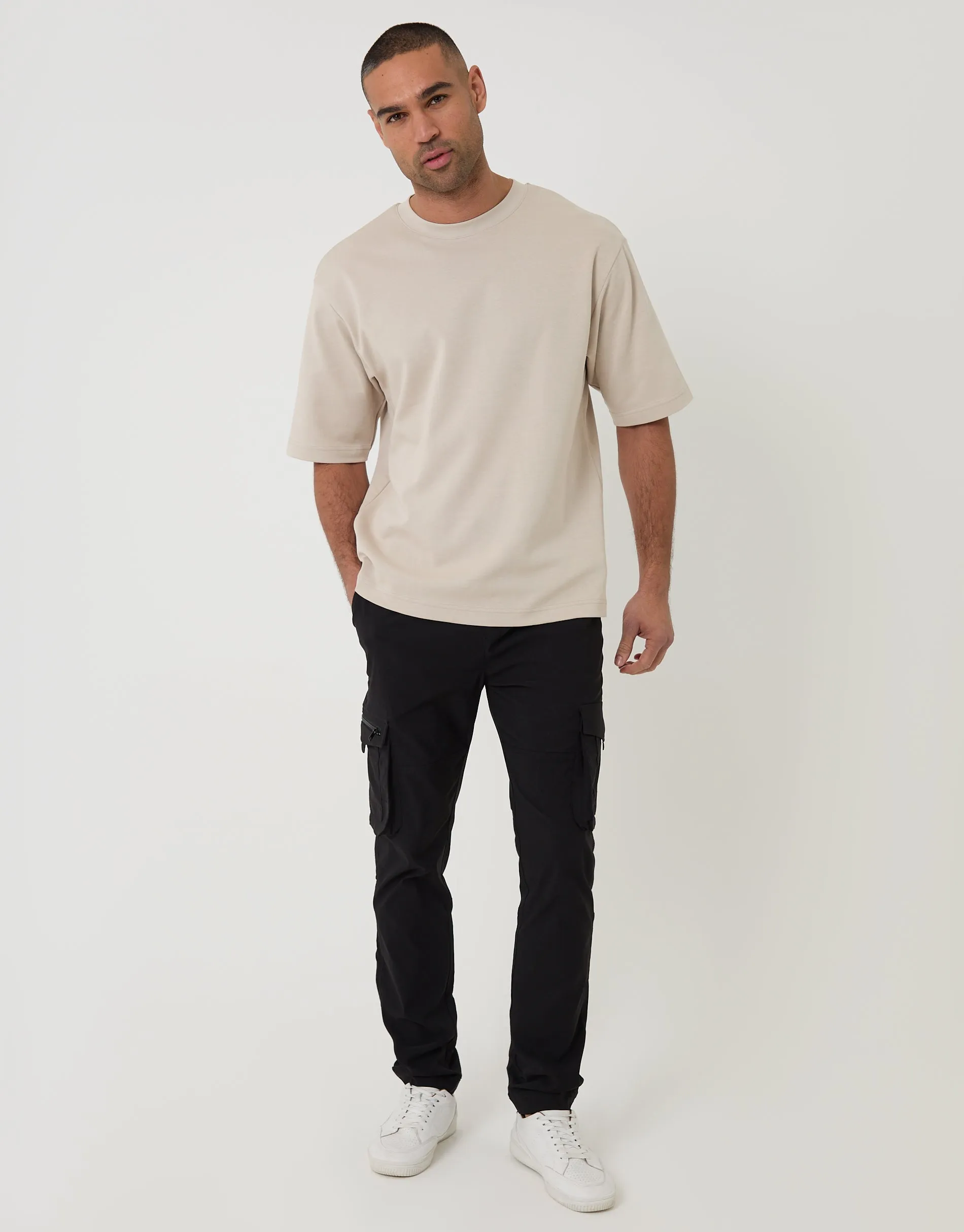 Slim Fit Stretch Cargo Trousers in Black sold by Threadbare product image thumbnail 3