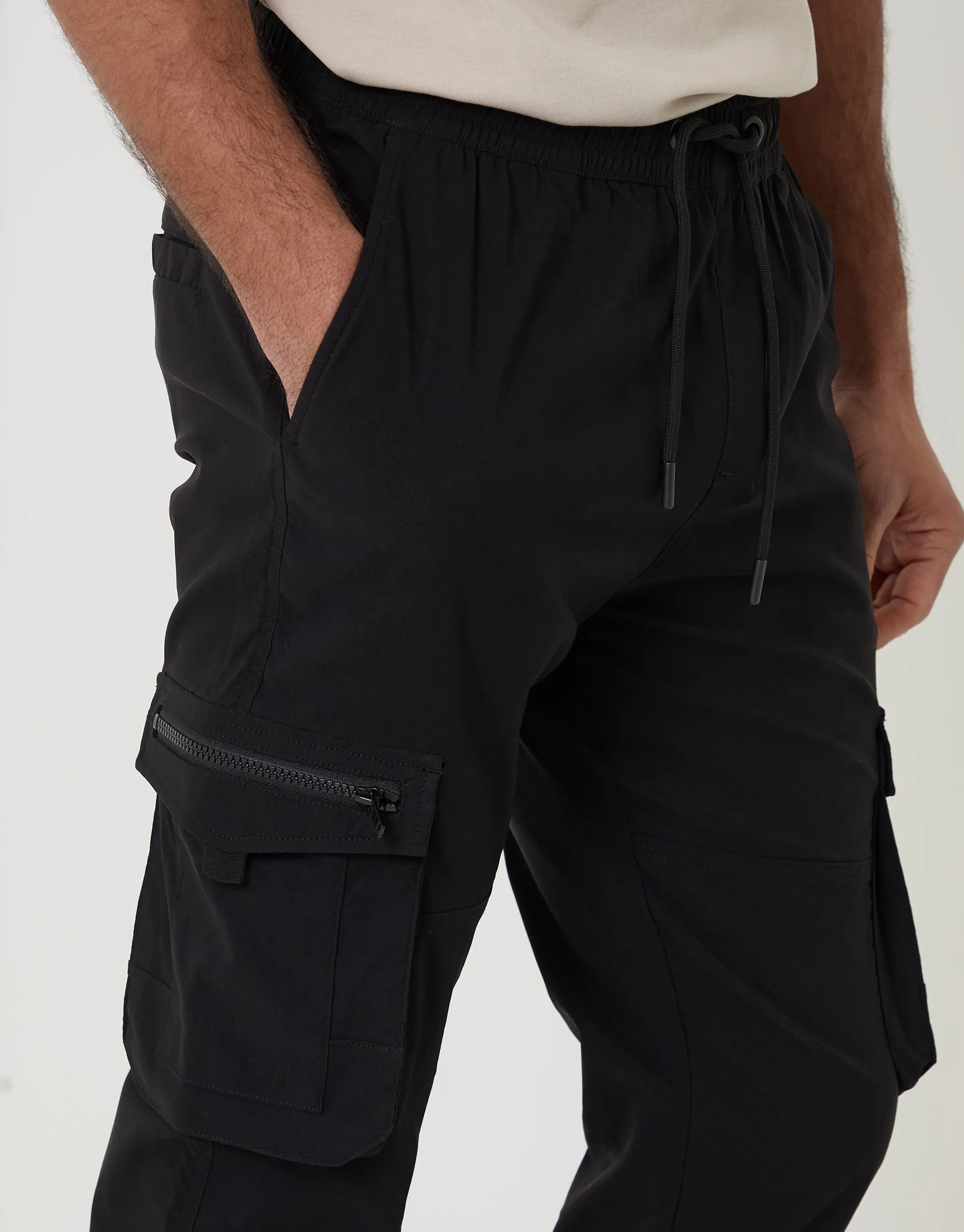 Slim Fit Stretch Cargo Trousers in Black sold by Threadbare product image thumbnail 4