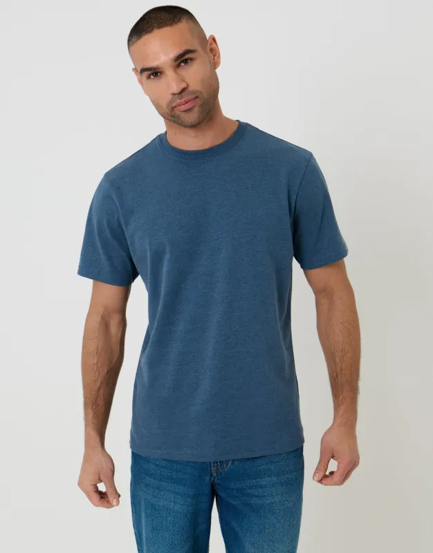 Blue Marl Peached Crew Neck T-Shirt made by Threadbare