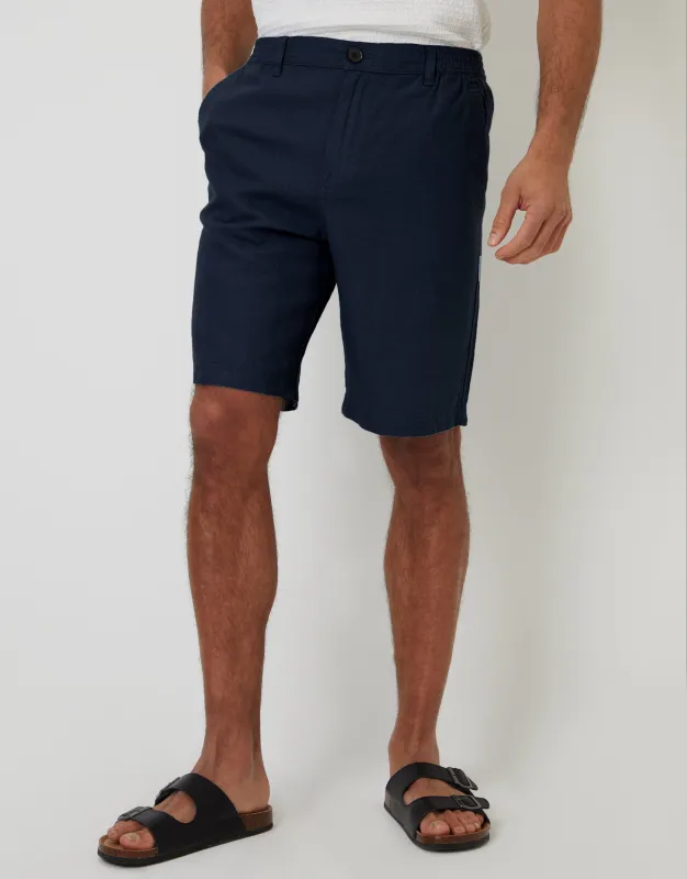 Navy Linen Blend Shorts made by Threadbare
