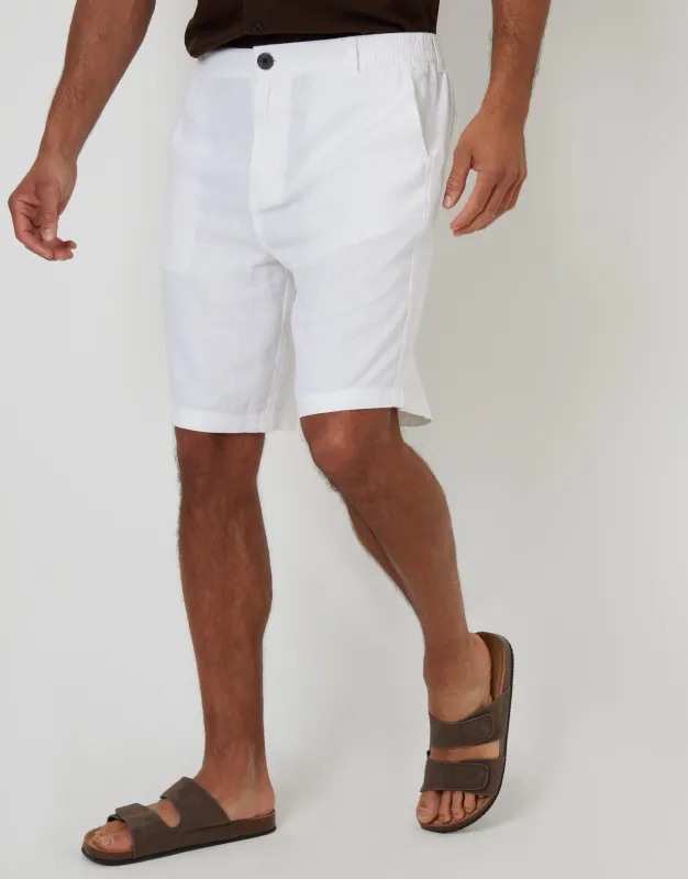 White Linen Blend Shorts made by Threadbare