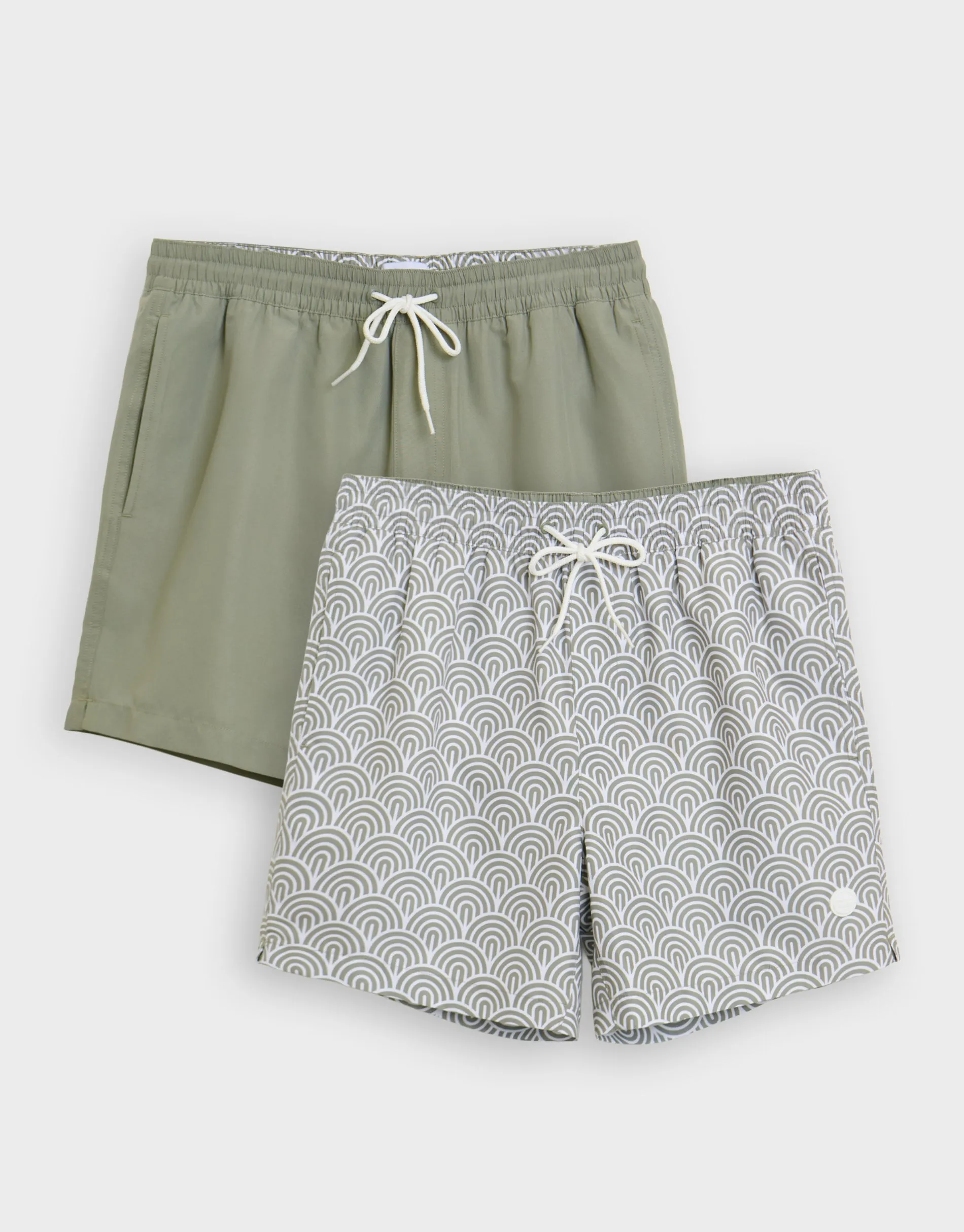 2 Pack Sage Green Geo Arch Print Quick Dry Swim Shorts sold by Threadbare