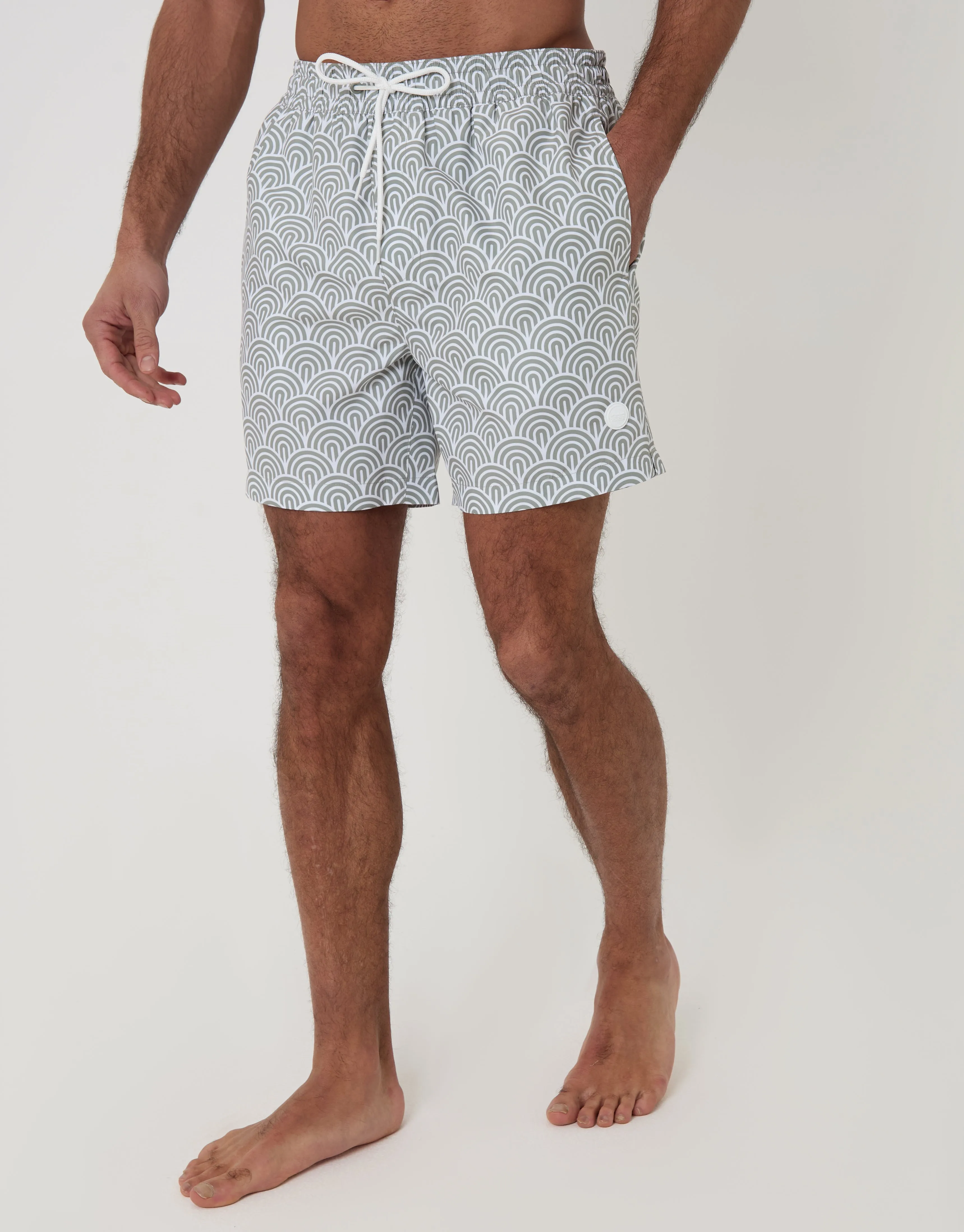 2 Pack Sage Green Geo Arch Print Quick Dry Swim Shorts sold by Threadbare product image thumbnail 2