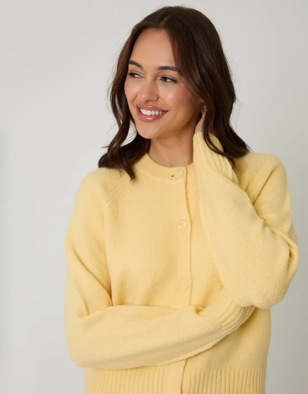 Yellow Button Up Knitted Cardigan made by Threadbare