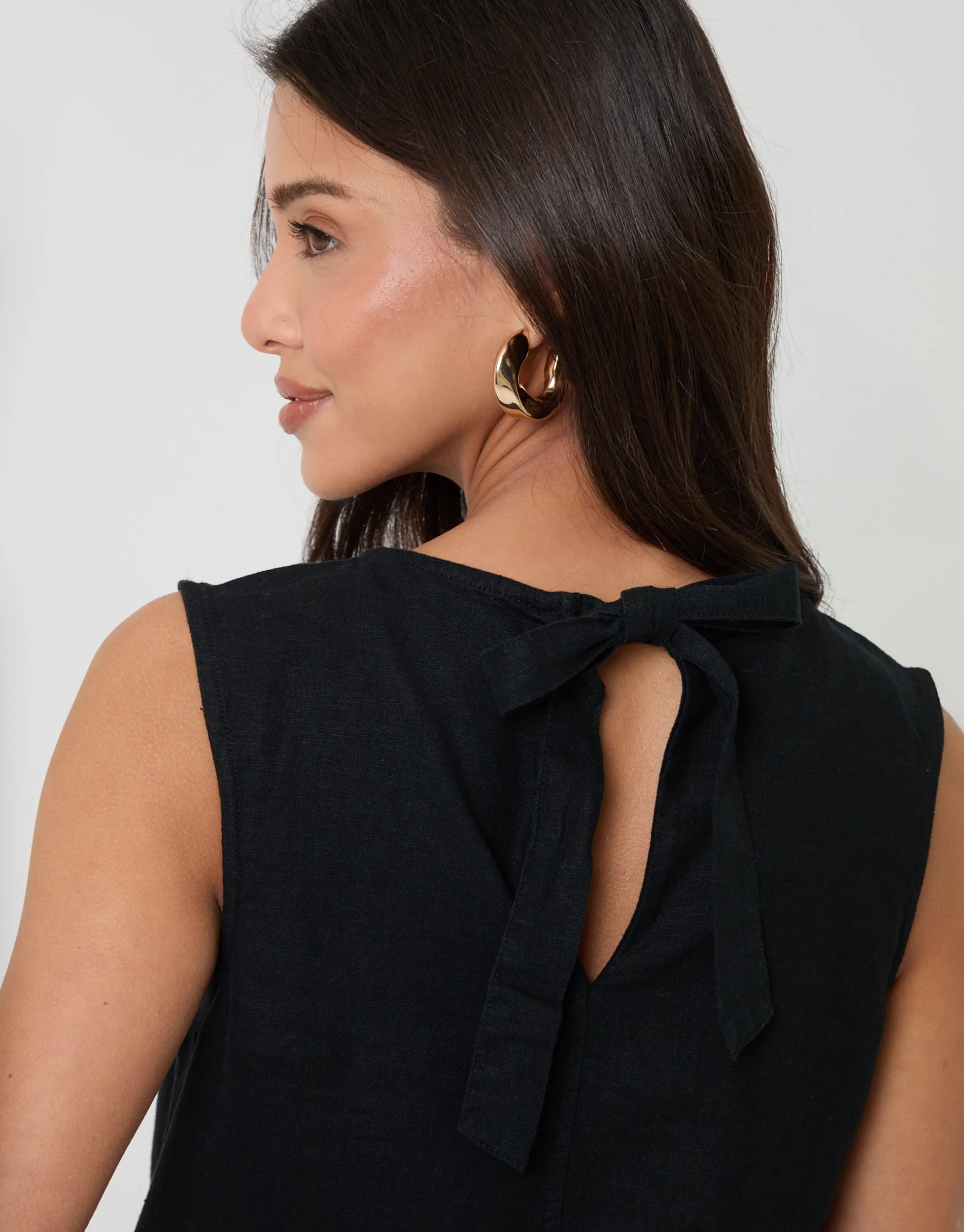 Black Linen Blend Tie-Back Shell Top sold by Threadbare product image thumbnail 5