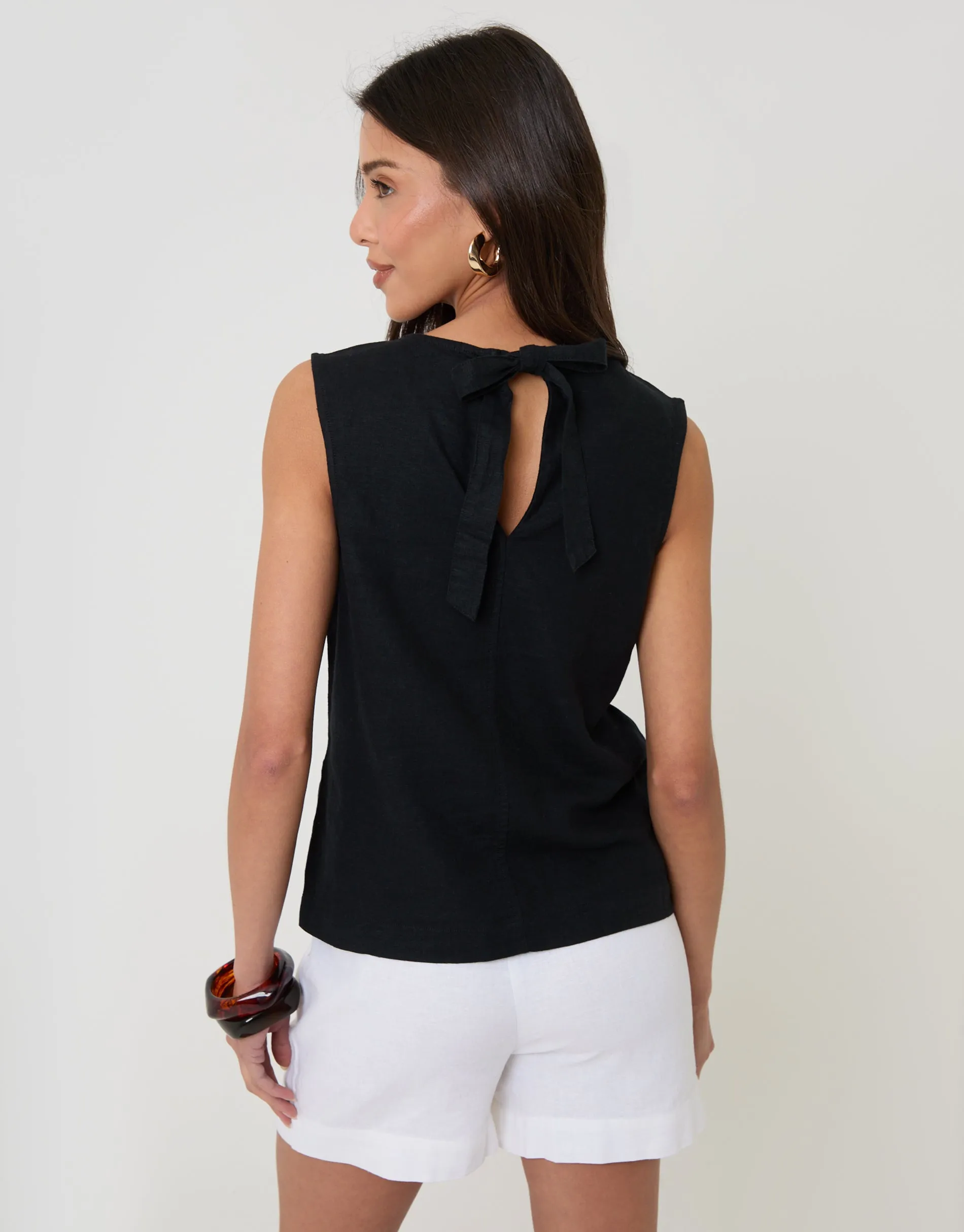 Black Linen Blend Tie-Back Shell Top sold by Threadbare product image thumbnail 2