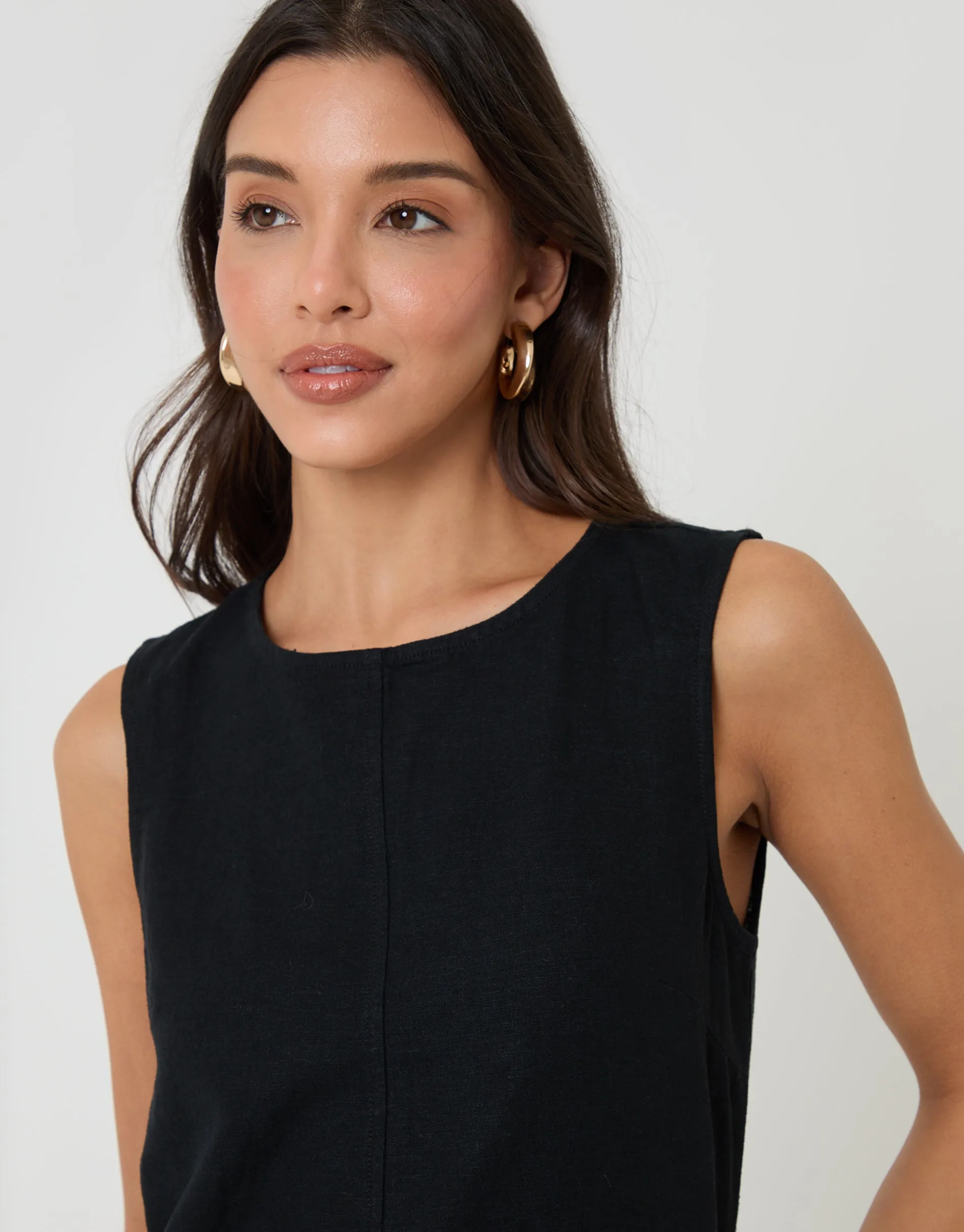 Black Linen Blend Tie-Back Shell Top sold by Threadbare product image thumbnail 4