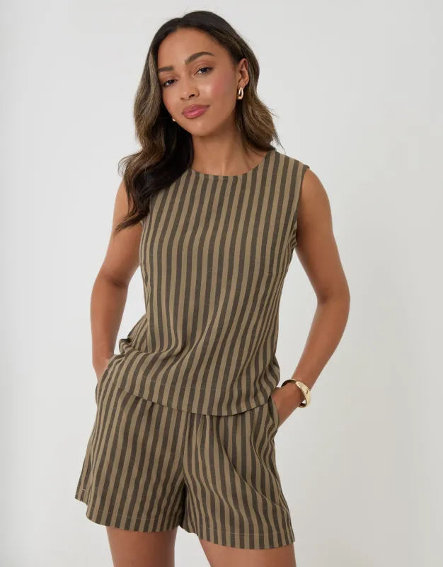 Chocolate Brown Stripe Shell Top made by Threadbare