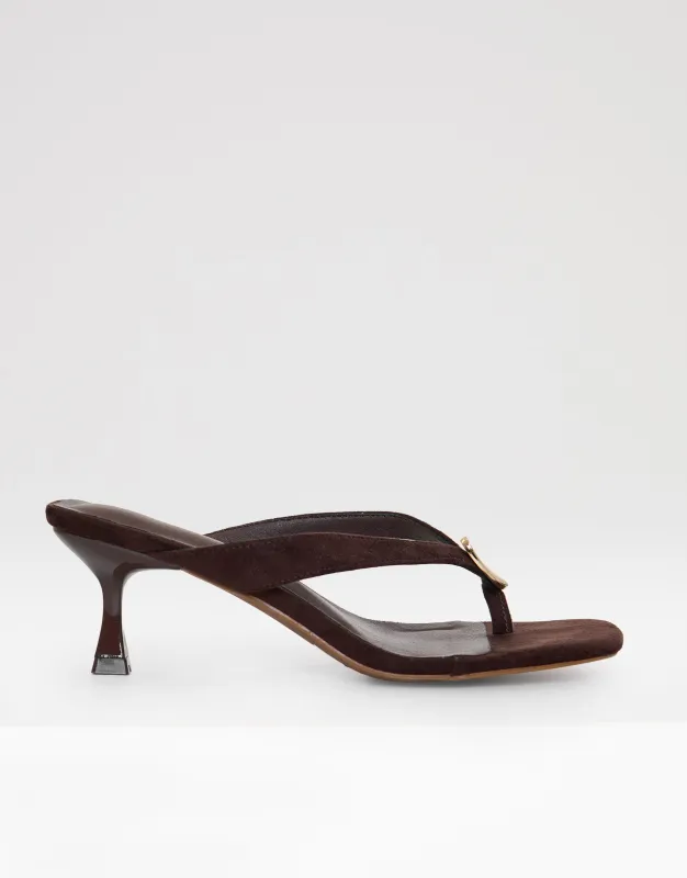 Chocolate Brown Toe Post Kitten Heels made by Threadbare