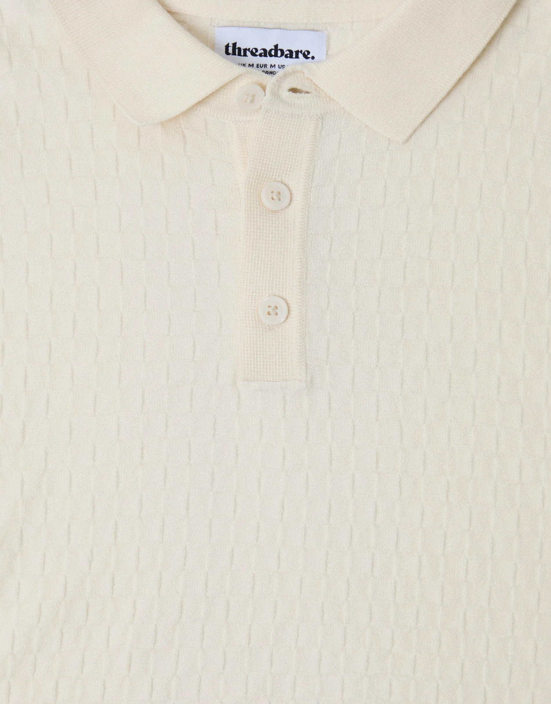 Ecru Basket Stitch Knitted Polo sold by Threadbare product image thumbnail 5