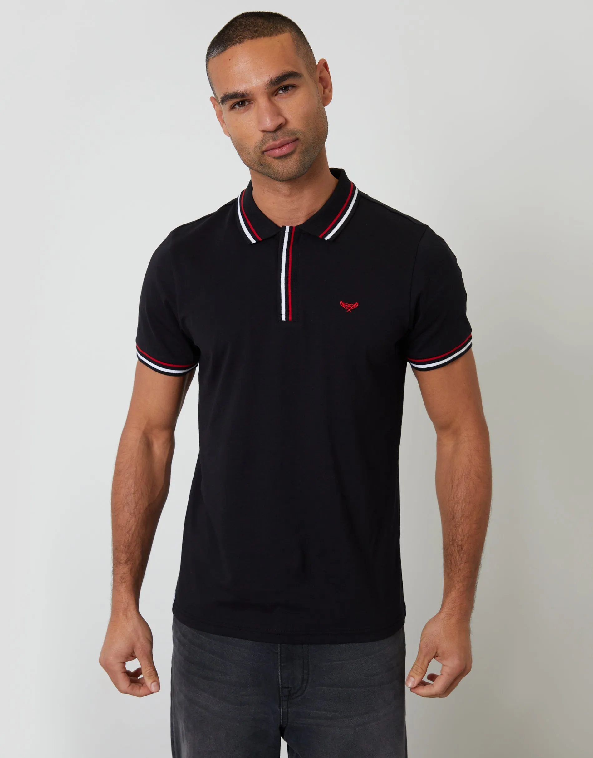 Black Contrast Tipping Hidden Placket Polo Shirt sold by Threadbare