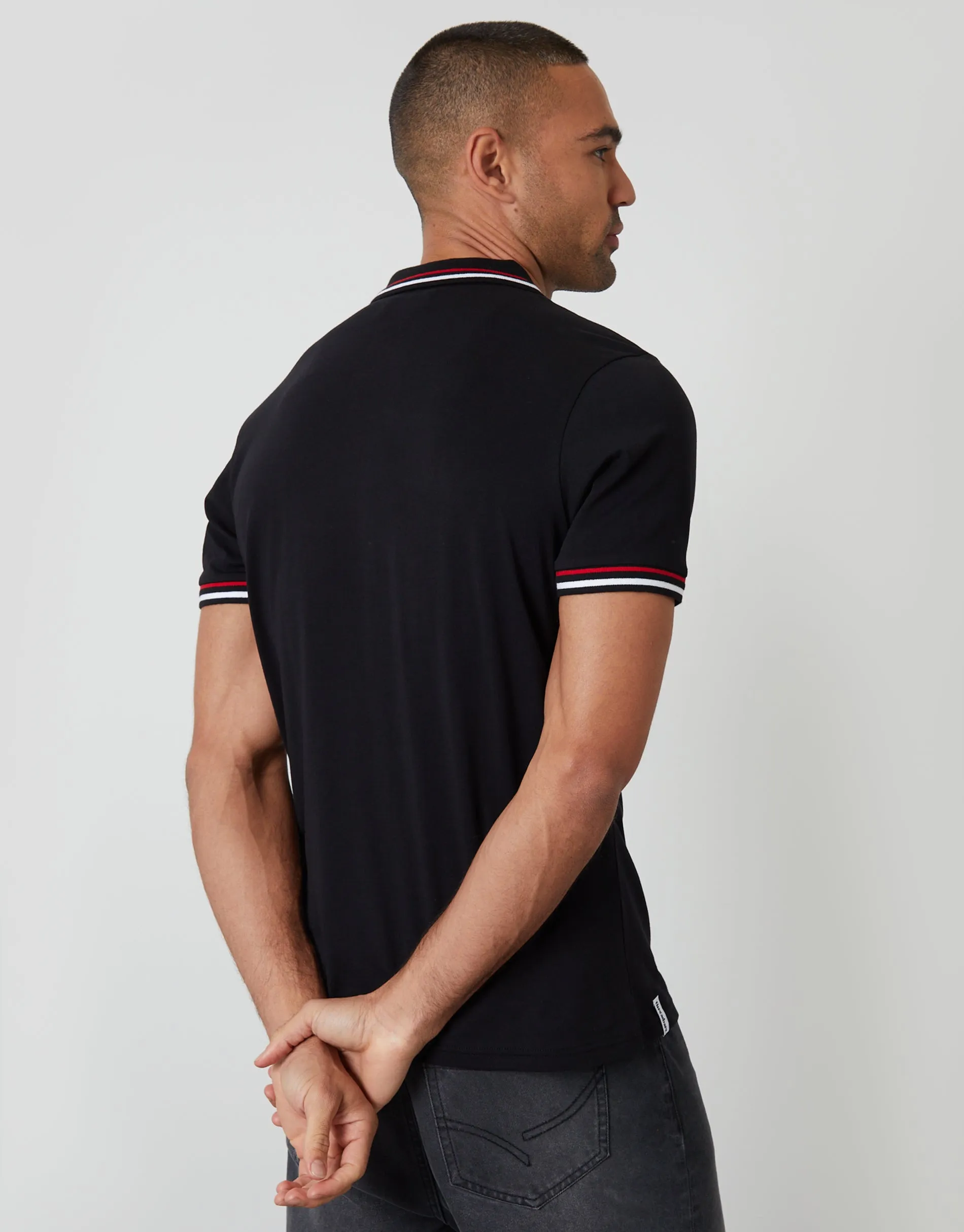 Black Contrast Tipping Hidden Placket Polo Shirt sold by Threadbare product image thumbnail 2