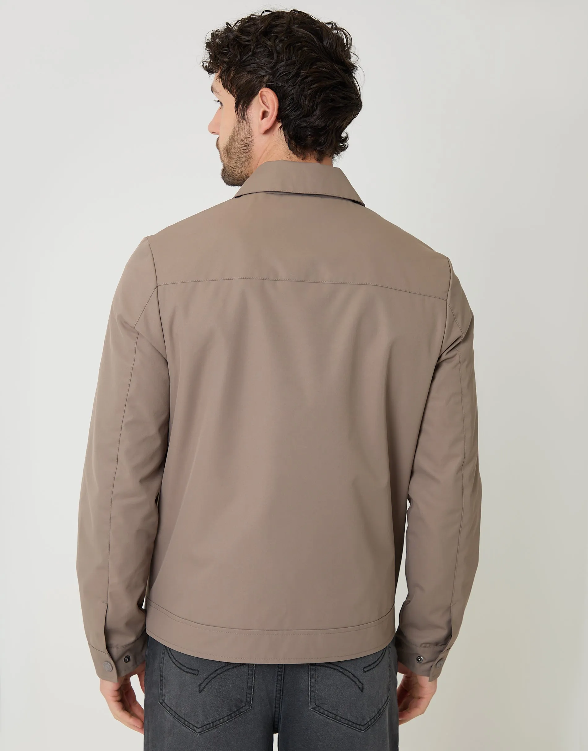 Taupe Showerproof Lightweight Zip Up Jacket With Collar sold by Threadbare product image thumbnail 2