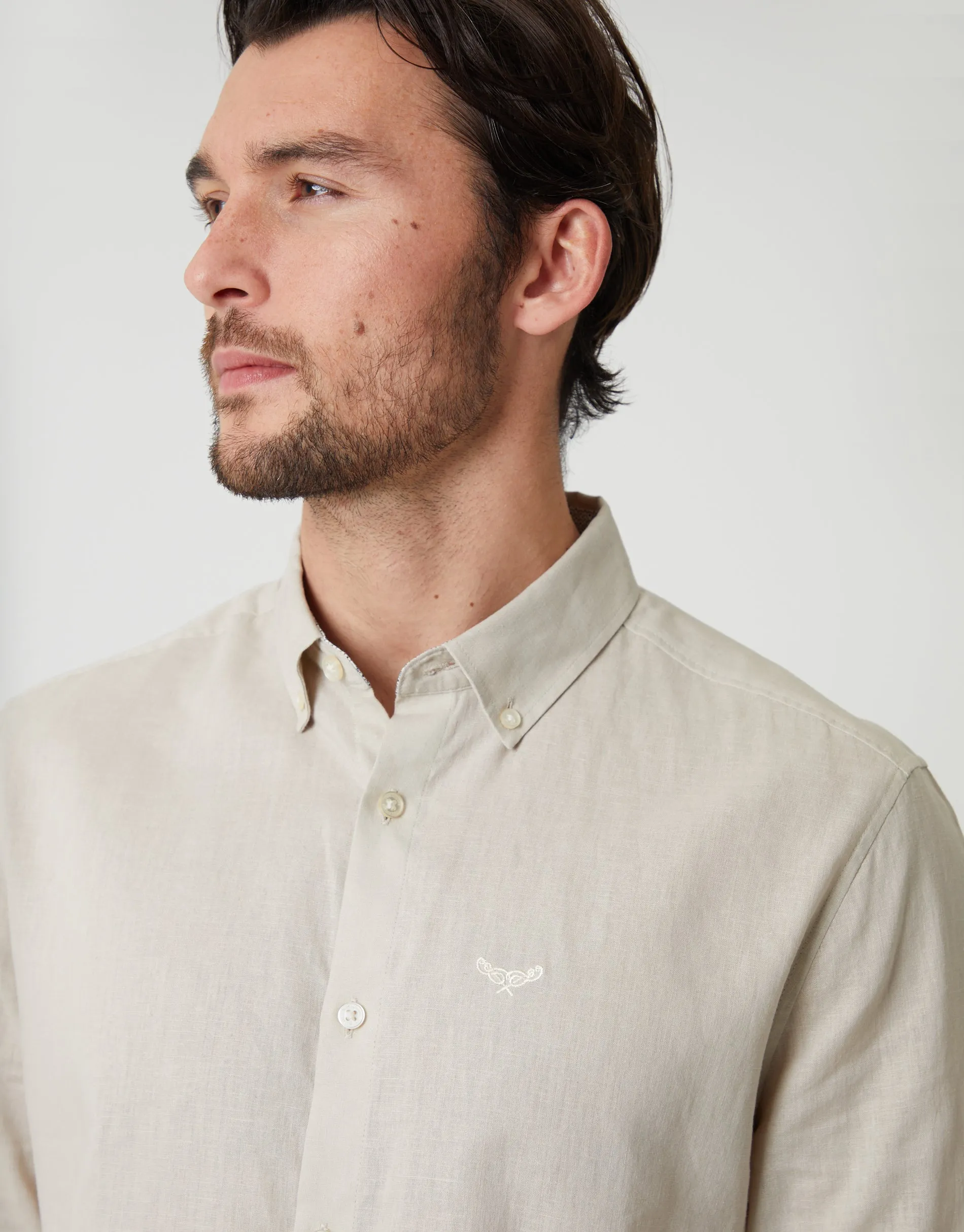 Light Stone Long Sleeve Linen Blend Shirt sold by Threadbare product image thumbnail 4