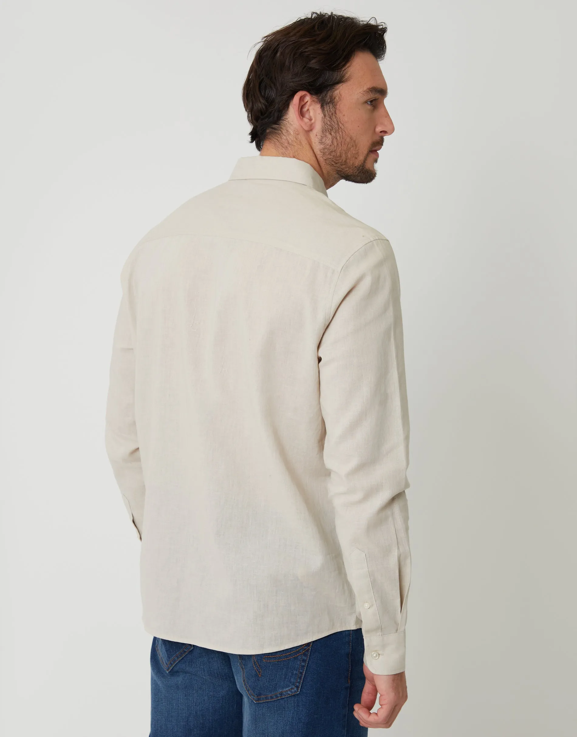 Light Stone Long Sleeve Linen Blend Shirt sold by Threadbare product image thumbnail 2