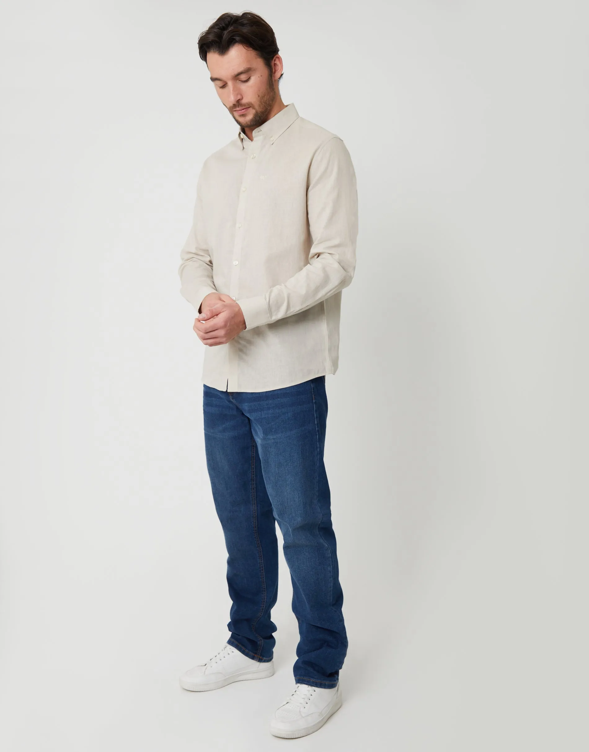 Light Stone Long Sleeve Linen Blend Shirt sold by Threadbare product image thumbnail 3