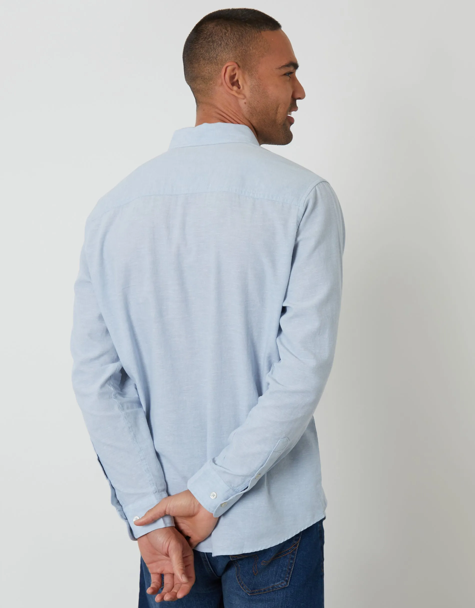 Long Sleeve Linen Blend Shirt in Dusky Blue sold by Threadbare product image thumbnail 2