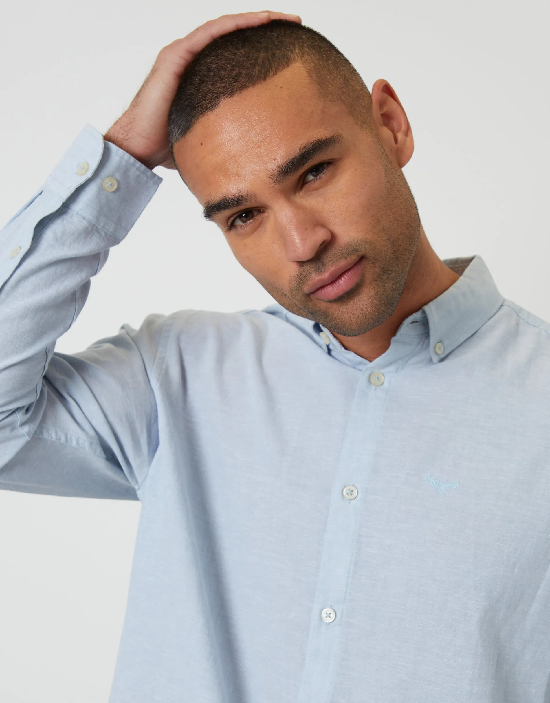 Long Sleeve Linen Blend Shirt in Dusky Blue sold by Threadbare product image thumbnail 4