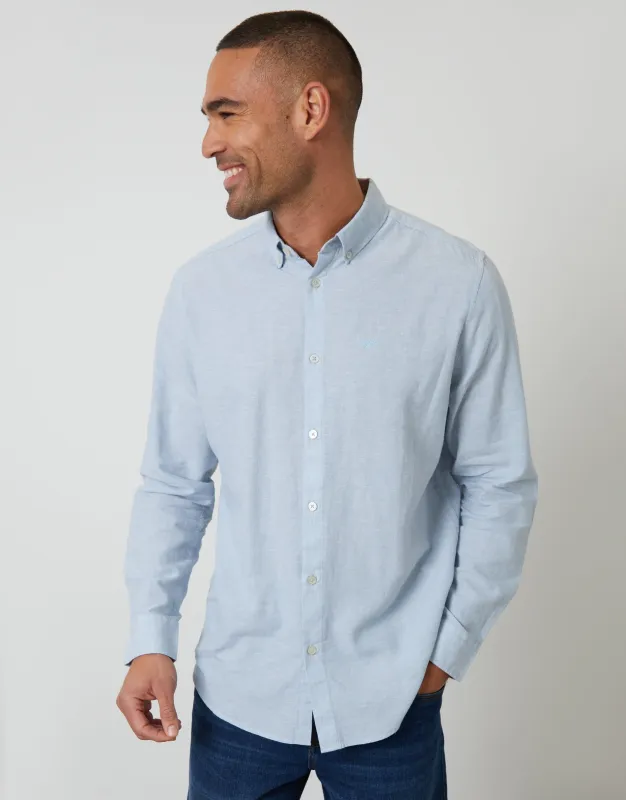Long Sleeve Linen Blend Shirt in Dusky Blue made by Threadbare