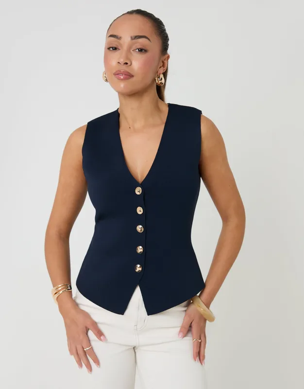 Navy V-Neck Knitted Waistcoat made by Threadbare